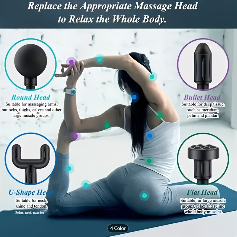 Blue Portable Deep Tissue Massager | 6-Speed & 4 Heads & 15-Min Timer｜Professional Muscle Recovery, Anytime Anywhere