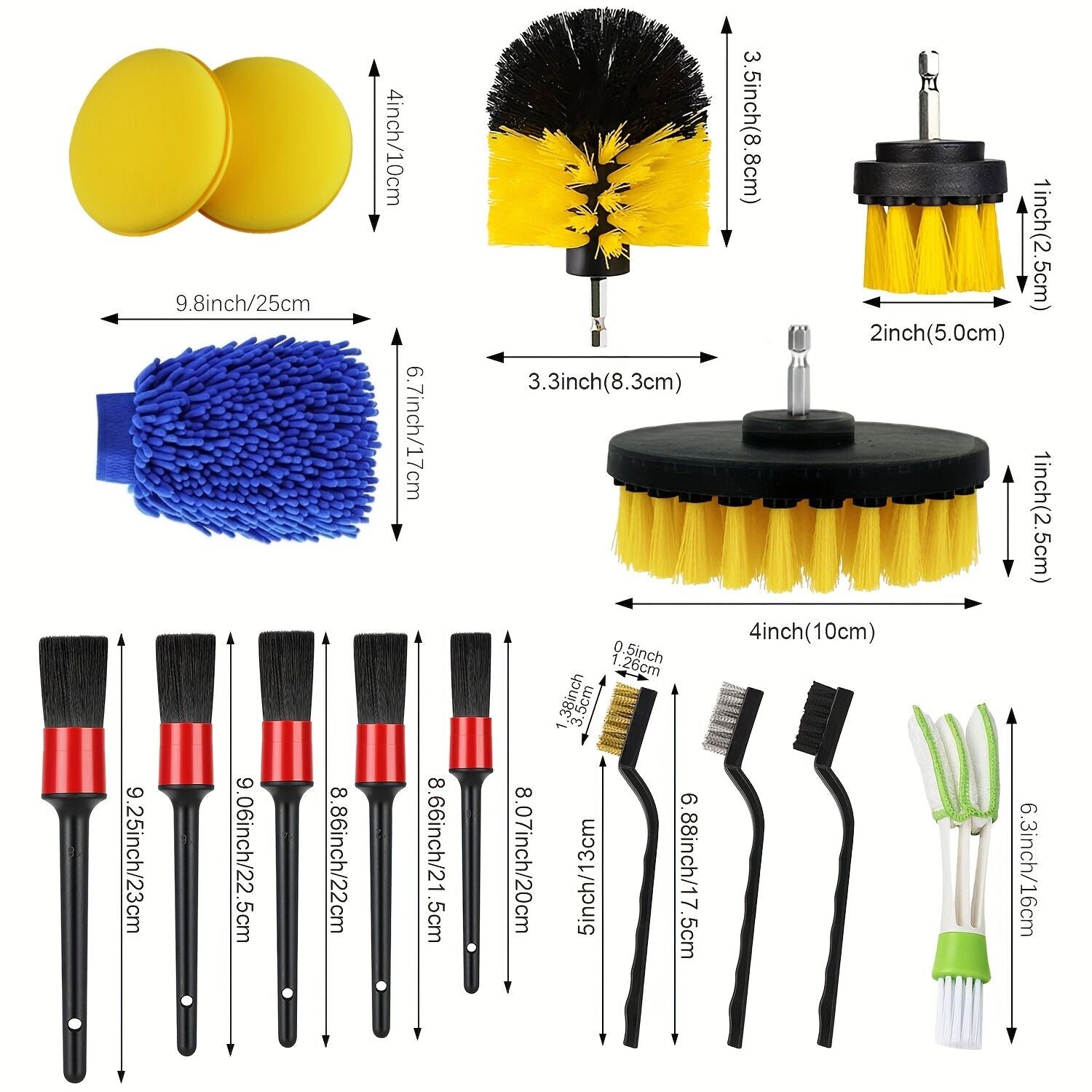 26-piece full function car detailing kit with drill brush and wheel cleaner - Heavy-duty manual and drill-powered cleaning set, color-coded brushes for paint restoration, glass, metal, plastic surfaces - Car washing, polishing, protection - Suitable for h