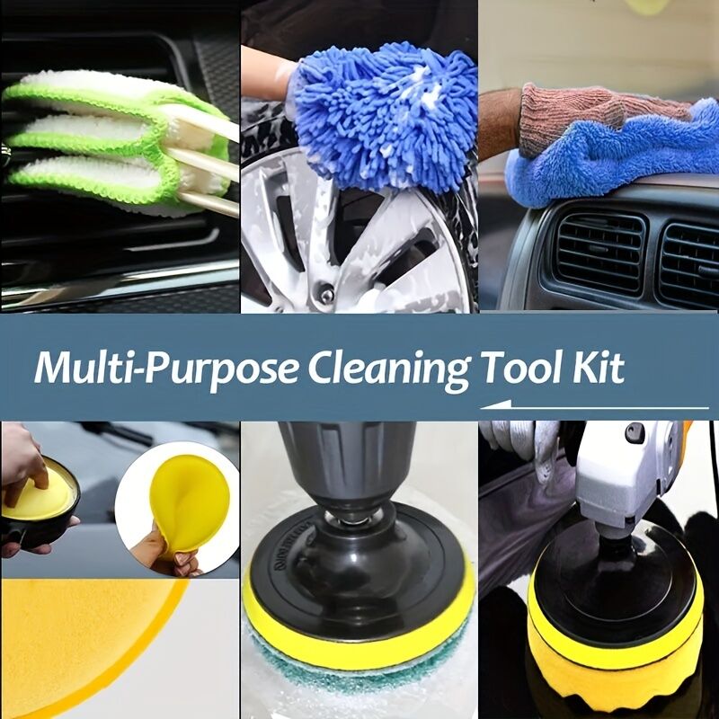 26-piece full function car detailing kit with drill brush and wheel cleaner - Heavy-duty manual and drill-powered cleaning set, color-coded brushes for paint restoration, glass, metal, plastic surfaces - Car washing, polishing, protection - Suitable for h