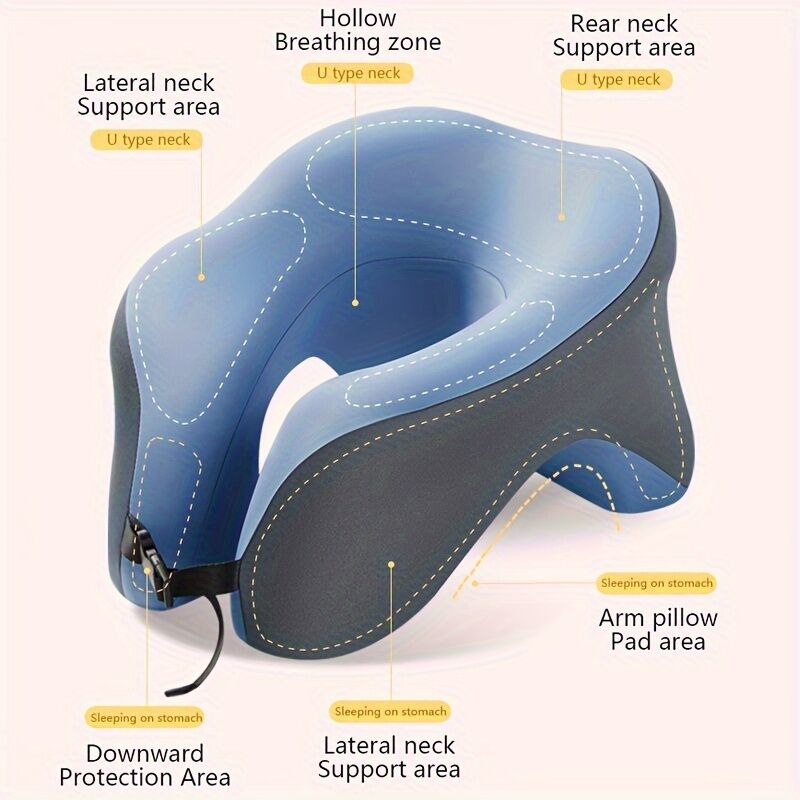 Ergonomic U-shaped core pillow for napping – Lightweight, dry clean only, synthetic fiber cover – Ideal for office, travel, camping, and home use – Supports stomach, back, or side sleepers. Office nap pillow | Ergonomic design | Pillow, sleeping pillow
