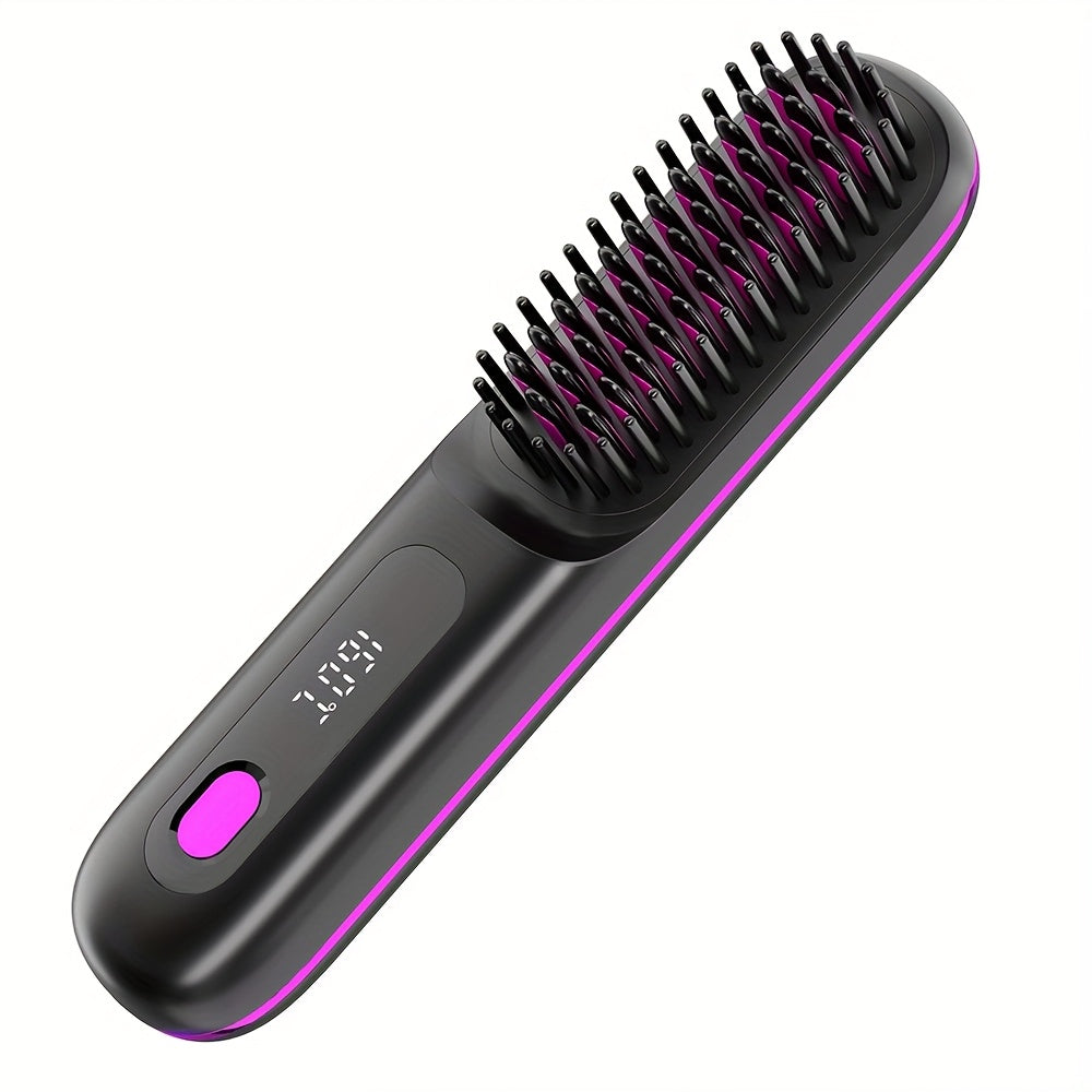 Cordless Hair Straightener Brush: Dual 2000mAh batteries for long-lasting power, fast heating, creates smooth styles anytime, anywhere.(Black)