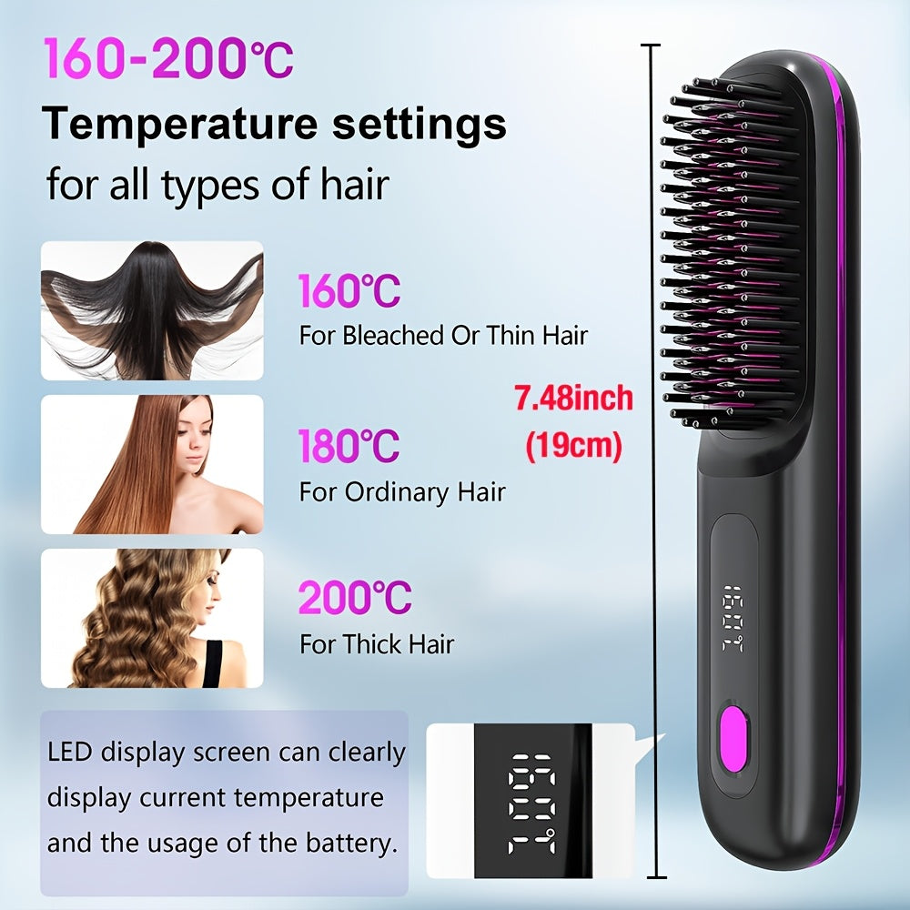 Cordless Hair Straightener Brush: Dual 2000mAh batteries for long-lasting power, fast heating, creates smooth styles anytime, anywhere.(Black)
