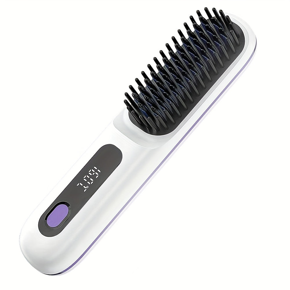 Cordless Hair Straightener Brush: Dual 2000mAh batteries for long-lasting power, fast heating, creates smooth styles anytime, anywhere.(Black)