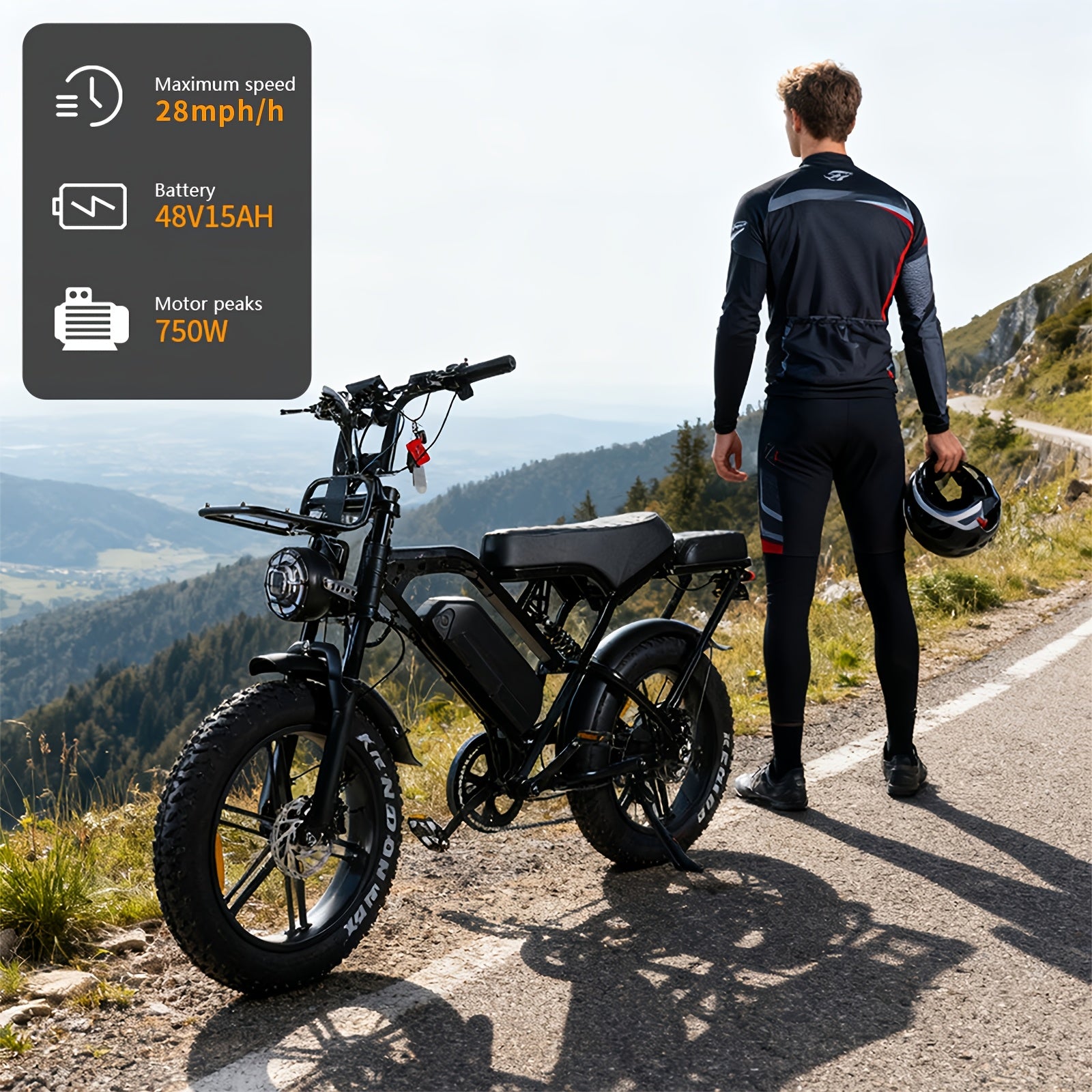 V20 upgraded X80Pro electric bicycle, 750W motor, 20-inch off-road tires, 55-65 km range, 48V 12Ah removable lithium battery, front and rear hydraulic disc brakes + 7-speed gear, intelligent anti-theft + digital display screen, beach/snow dual-use