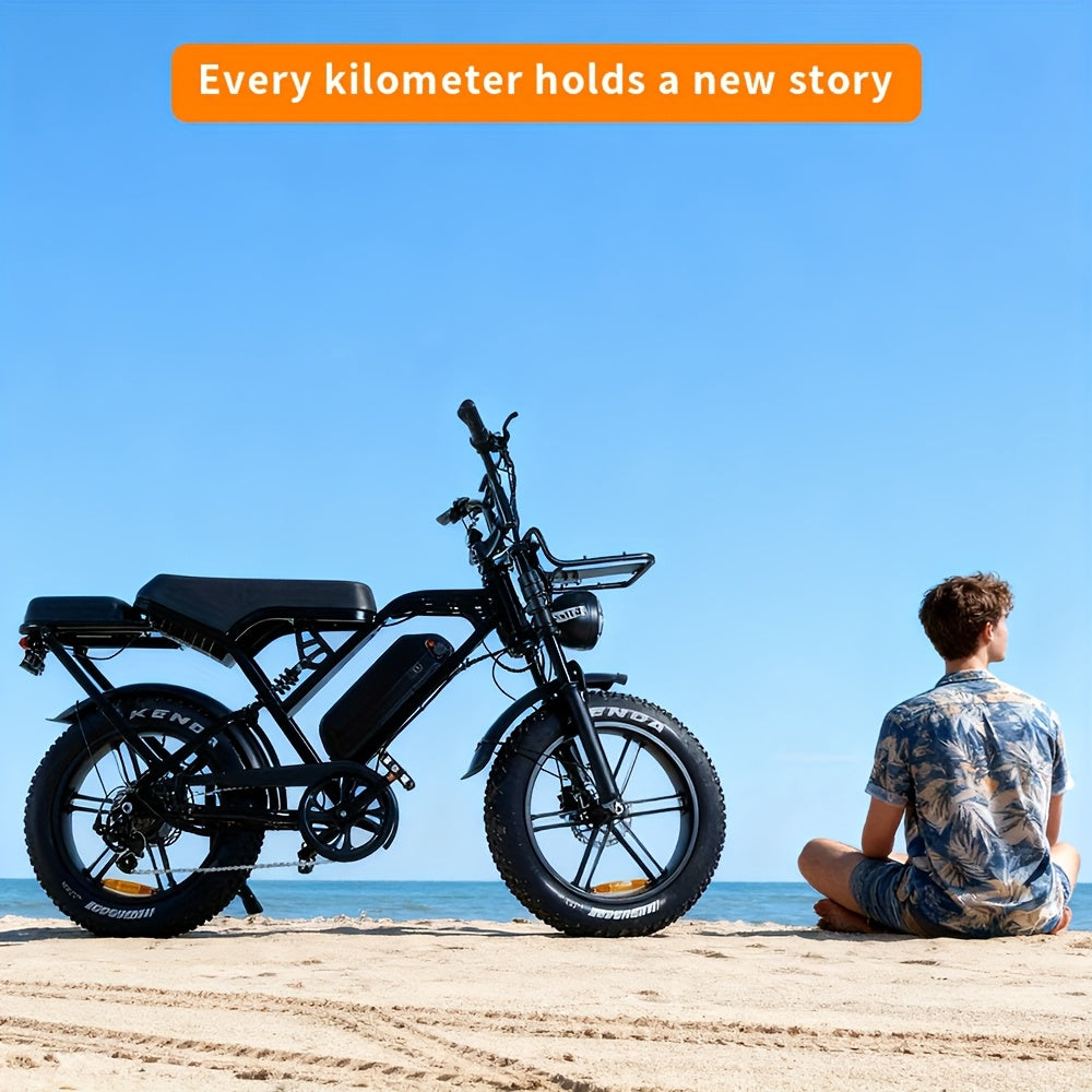 V20 upgraded X80Pro electric bicycle, 750W motor, 20-inch off-road tires, 55-65 km range, 48V 12Ah removable lithium battery, front and rear hydraulic disc brakes + 7-speed gear, intelligent anti-theft + digital display screen, beach/snow dual-use