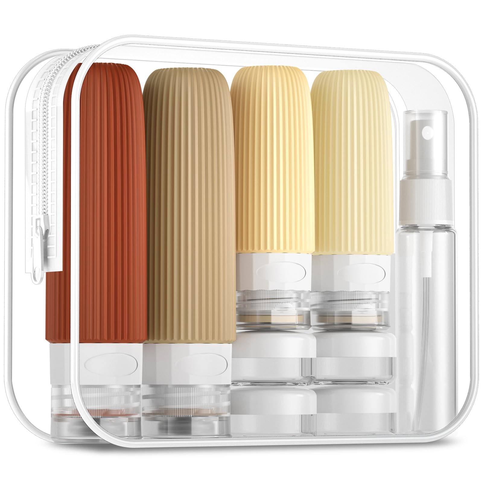 16-Piece Travel Bottle Set with Leak-Proof Silicone Squeeze Bottles – Reusable Toiletry Containers for Shampoo, Lotion, Makeup Remover (Cream)  | Other Colors Available in Store