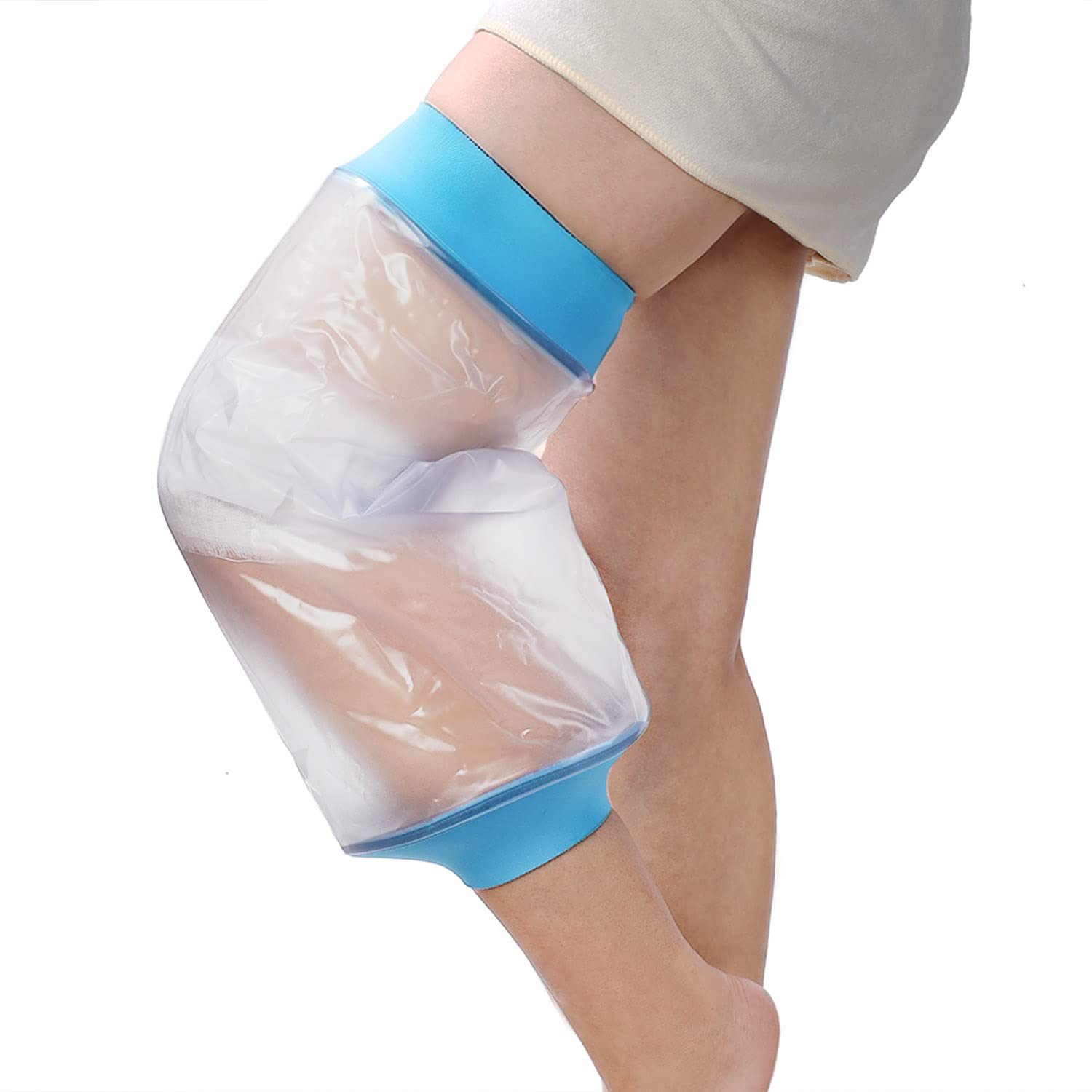 Knee Waterproof Shower Sleeve for Adults – Reusable Cast Protector for Post-Surgery, Fracture & Wound Care During Bathing (Blue)