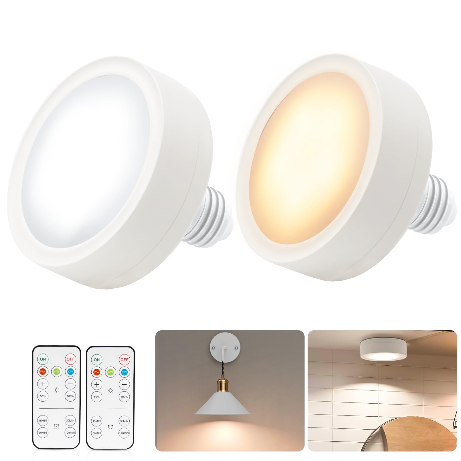 LED Battery Operated Lamps for Indoor Wall Light, E27, Remote Control and Touch Control CCT with E27 and Iron Piece for Living Room, Bedroom, Staircase, Hallway, Wireless Wall Light, Pack of 2