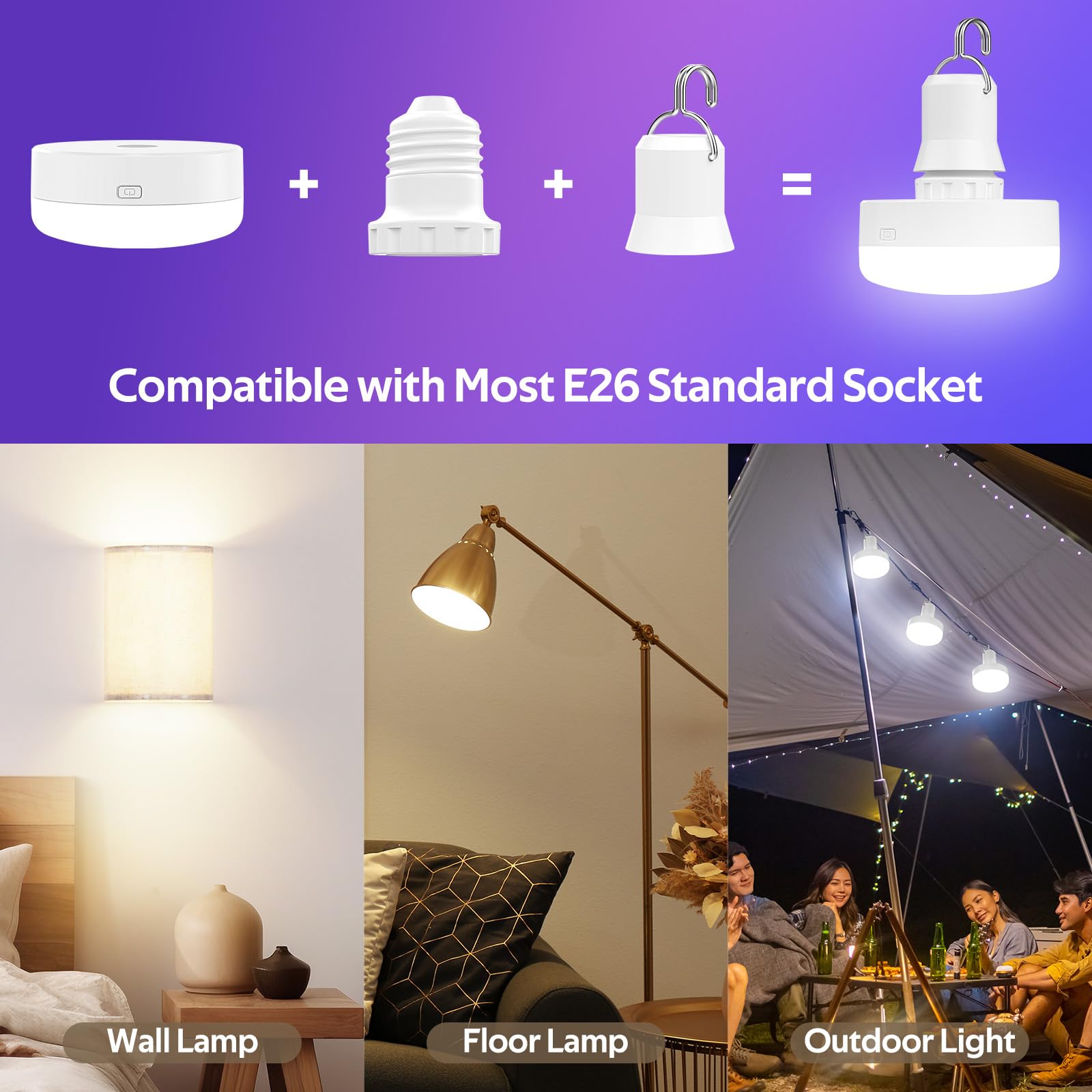 Battery Operated Light Bulbs, 5000mAh Rechargeable Light Bulb Set of 2 with Remote, 3 Colors 10 Levels Dimmable Fabric Wireless Sconces Light Bulb with Timer for Bedroom Living Room