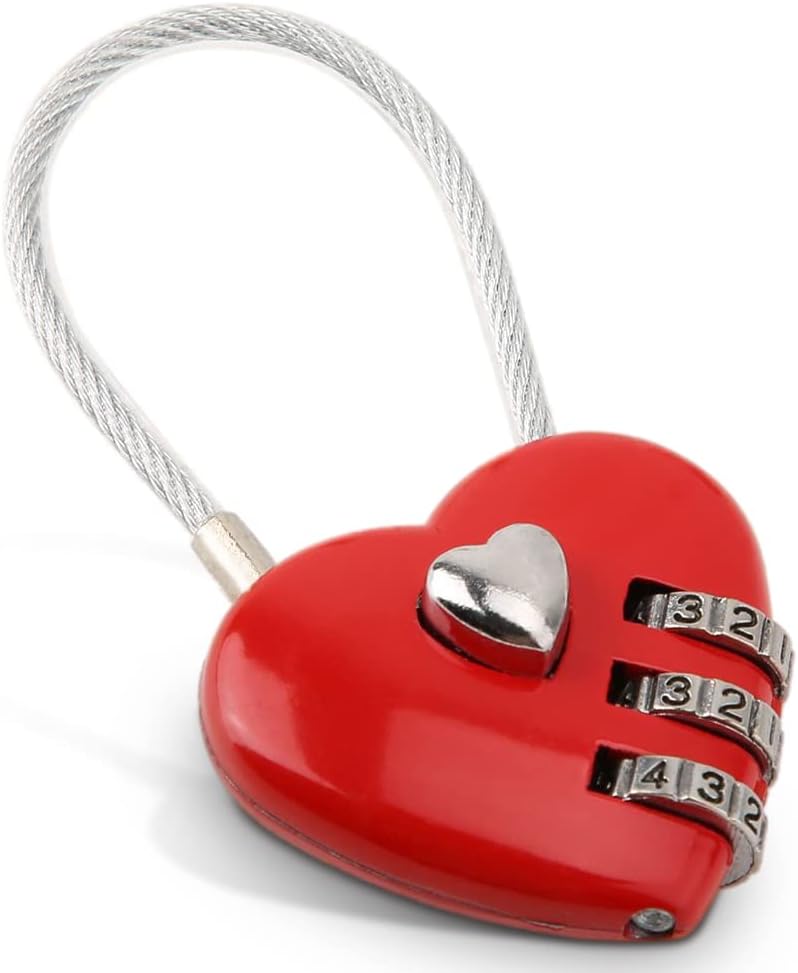 Combination Lock, 3 Digit Cute Love Padlock Mini Outdoor Combo Gate Lock Travel Luggage Locks Heart Shape Love Lock for Gym Locker, Extracurricular Locker, Home(red)