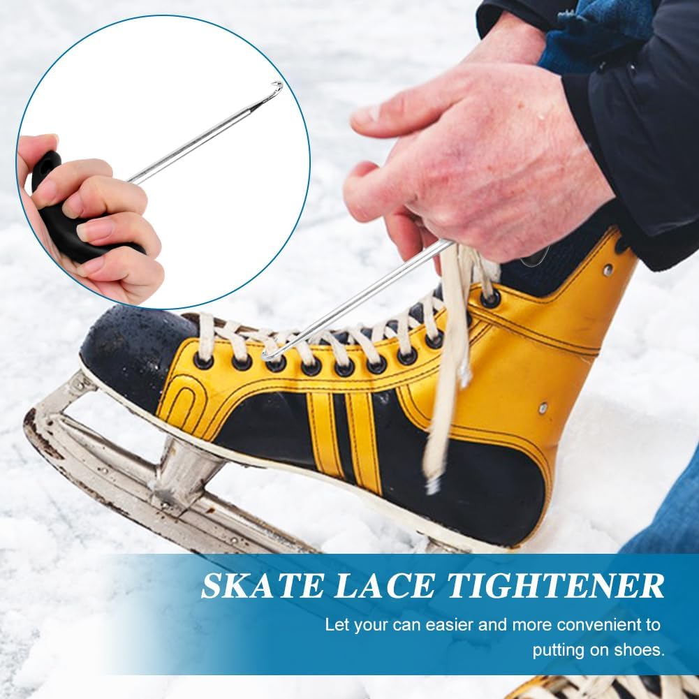 Shoe Lace Tightner, Stainless Steel Plastic Hockey Skate Tightener Tool, Portable Shoe Lace Puller Ice Roller Skate Tool for Ice-Skates Figure-Skates Boots Shoes, 2 Pcs