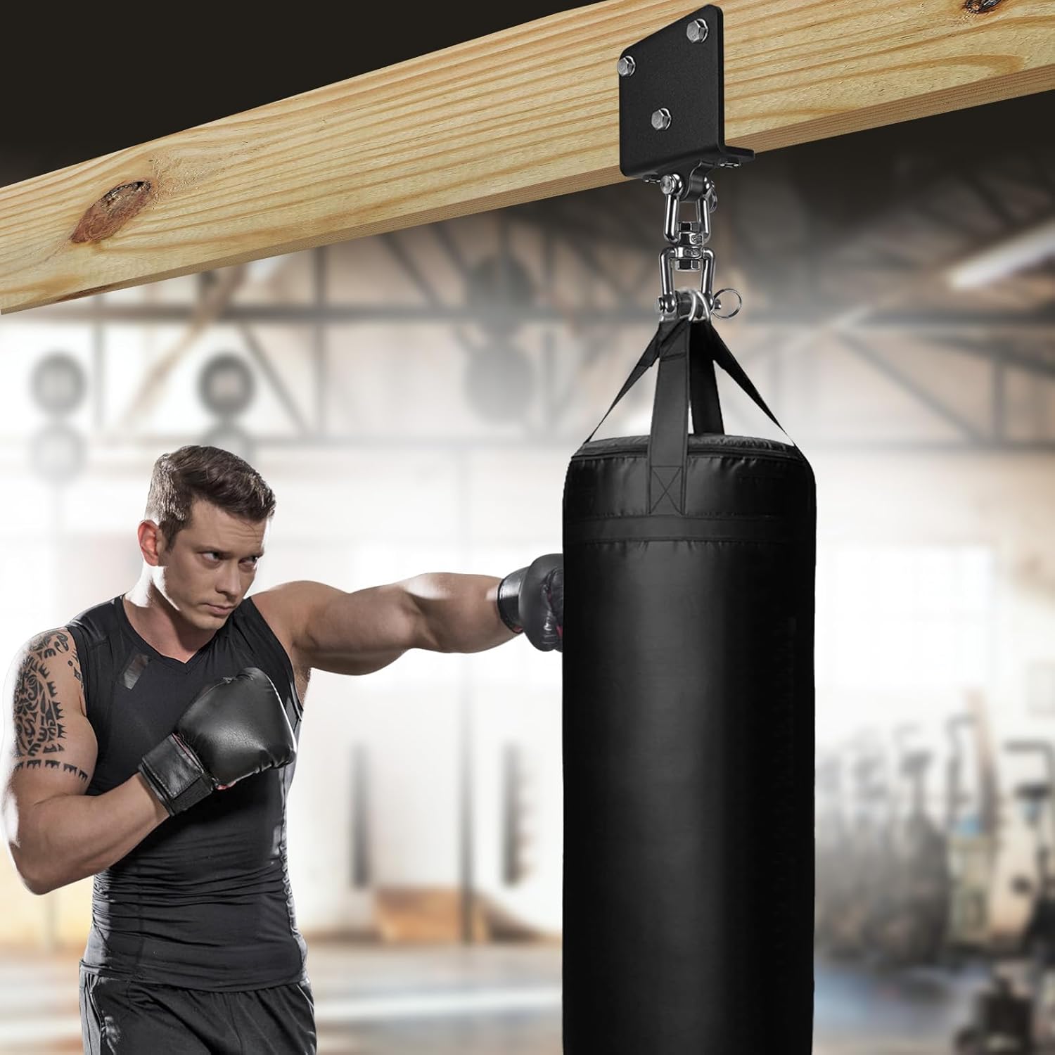 Punching Bag Hanger - Heavy Bracket 180° Swivel I-Beam Mount with Ceiling Installation Thick Hardware, Hooks for Boxing, Aerial Yoga, and Home Gym