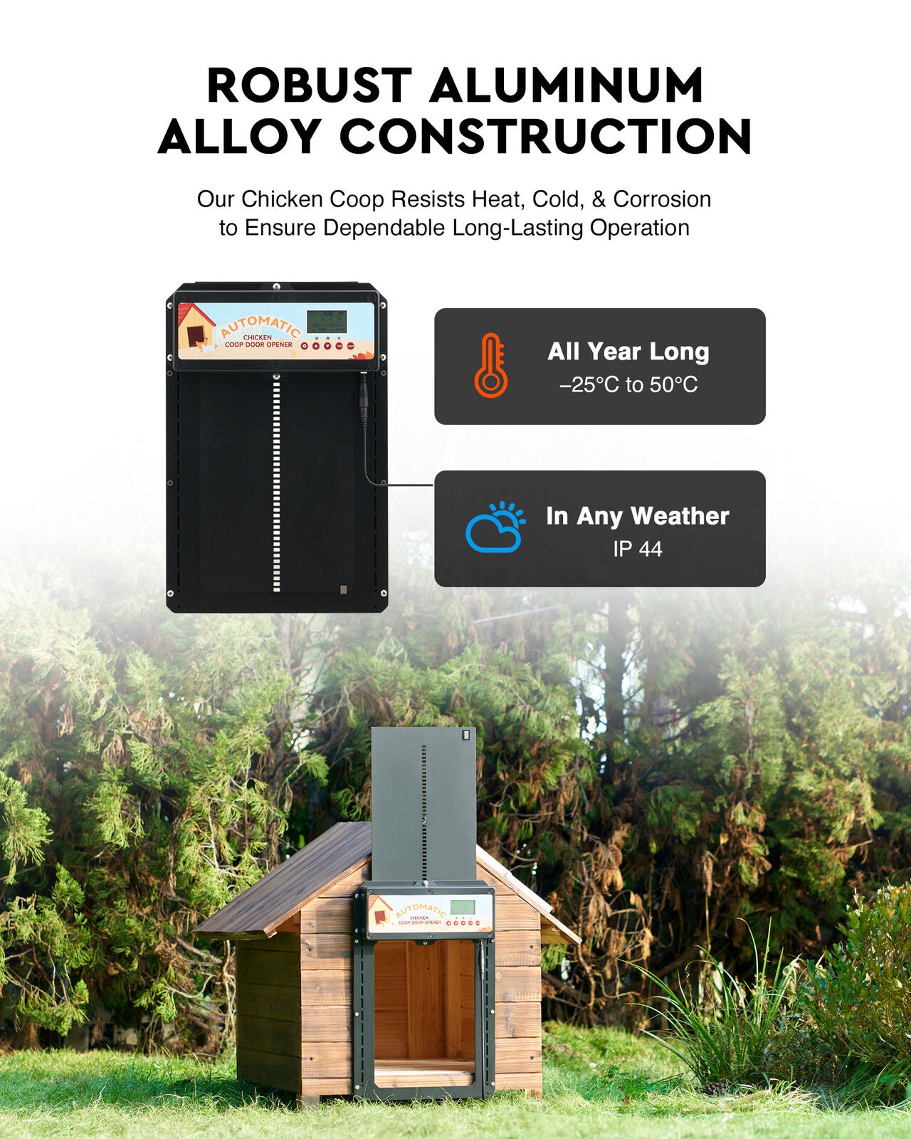 Automatic Chicken Coop Door Solar/Battery/AC 6W Aluminum Copper