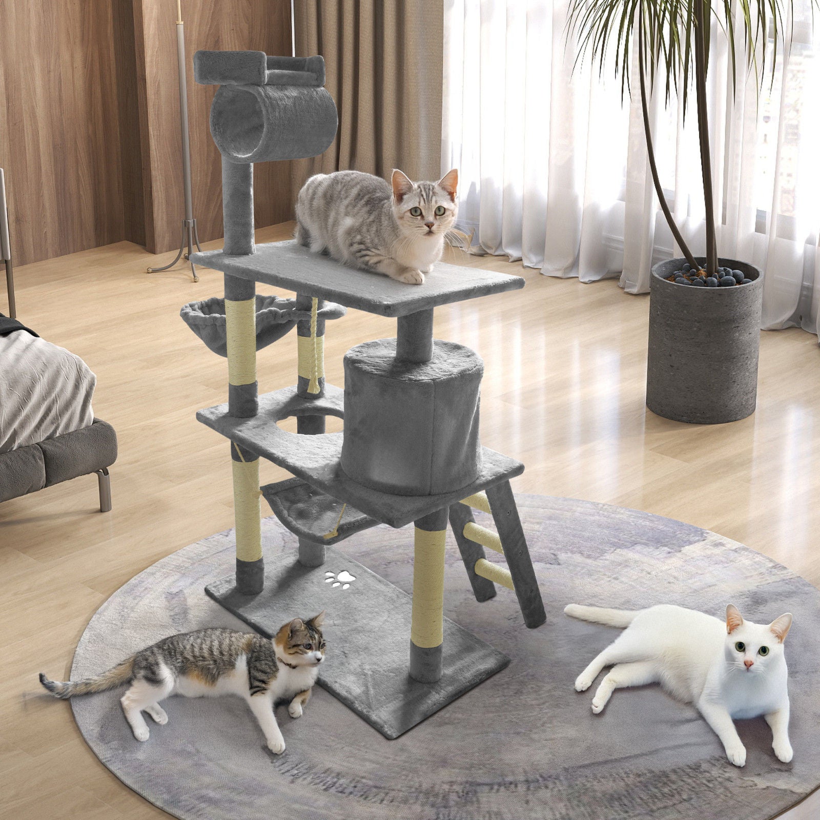 Grey Cat Tree Tower Condo Scratching Post Bed Stand 1.4M
