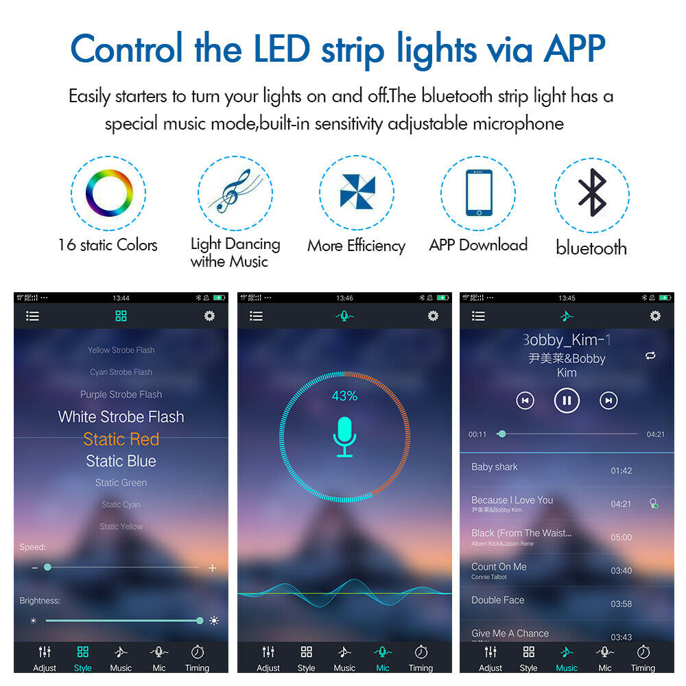 5V RGB LED Strip Lights IP65 Waterproof 5050 5M 10M 20M 300 LEDs USB Bluetooth