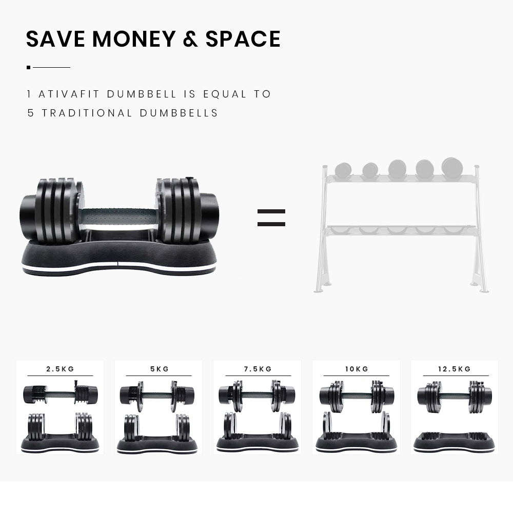 ATIVAFIT 12.5kg Adjustable Weight Dumbbell, for Home Gym Fitness Training