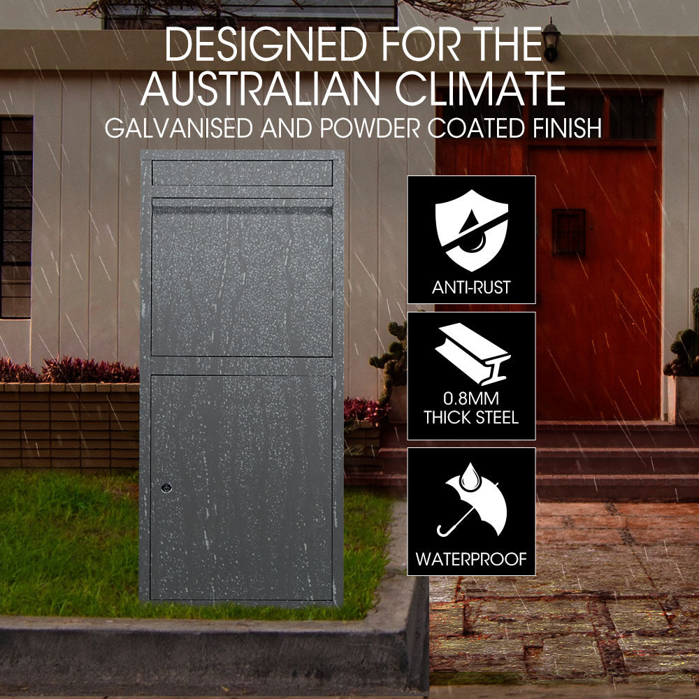 FORTIA Freestanding Parcel Post Box Letterbox, Letter Slot, Woodland Grey