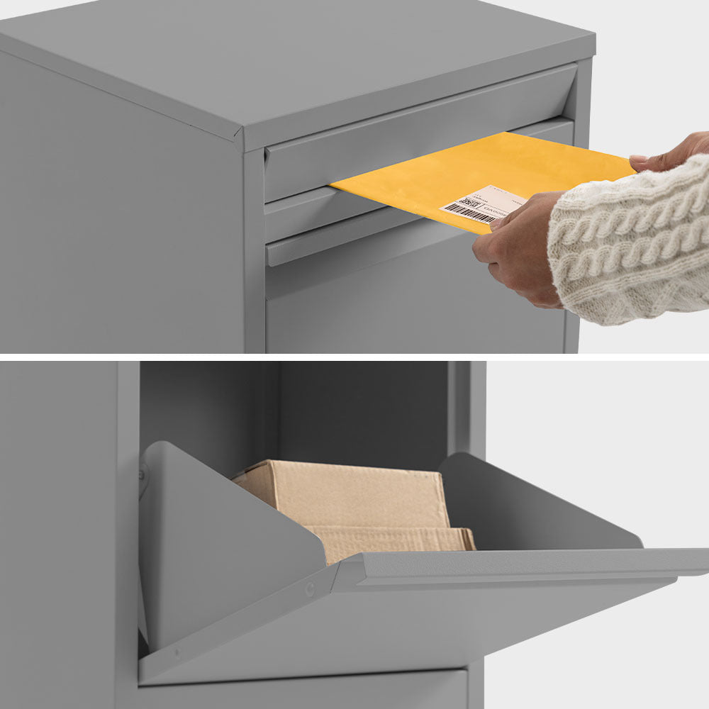 FORTIA Freestanding Parcel Post Box Letterbox, Letter Slot, Woodland Grey