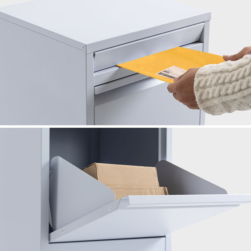 FORTIA Freestanding Parcel Post Box Letterbox, Letter Slot, Light Grey