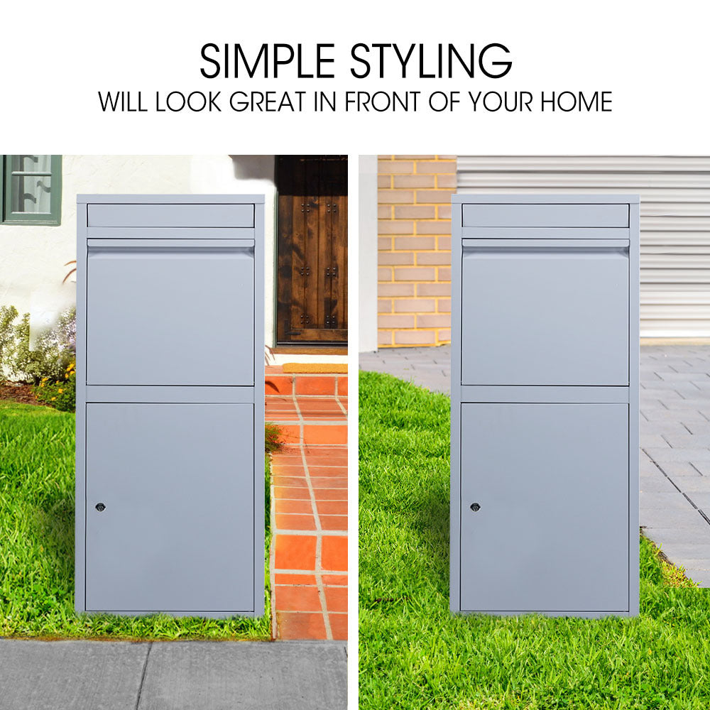 FORTIA Freestanding Parcel Post Box Letterbox, Letter Slot, Light Grey