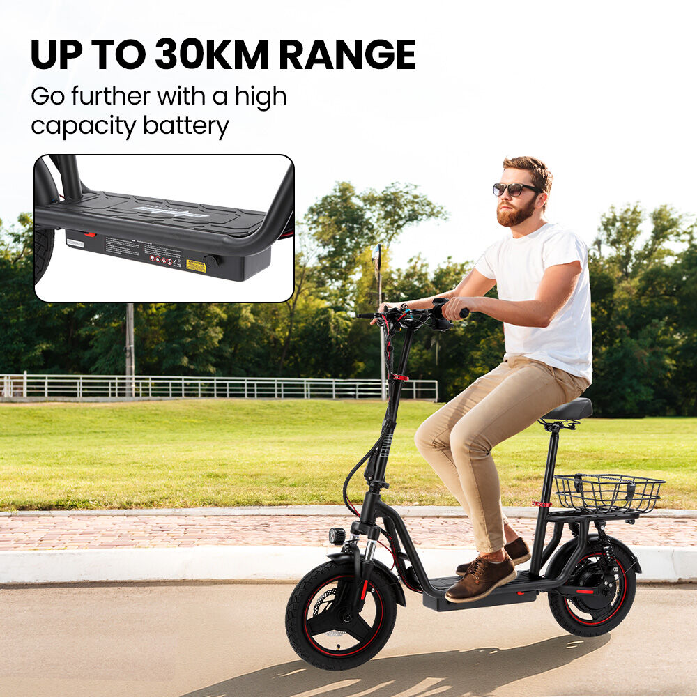 ALPHA Rover Electric Scooter with Seat, 500W 48V 25km/h 30km Range, 14-inch Tyres, Motorised Commuter eScooter for Adults, Black