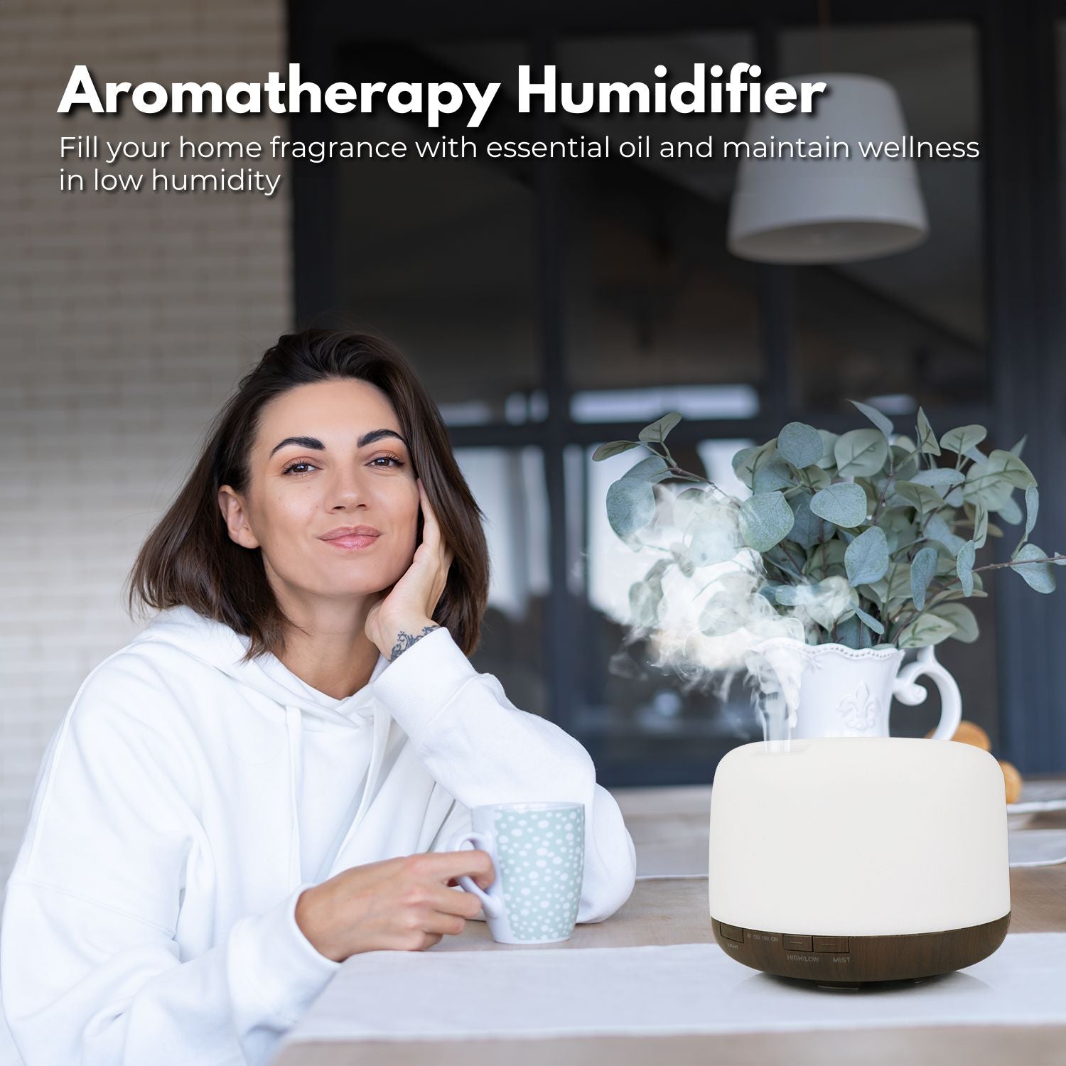 GOMINIMO 5 in1 LED Aromatherapy Essential Oil Diffuser 500ml (Dark Wood Base)