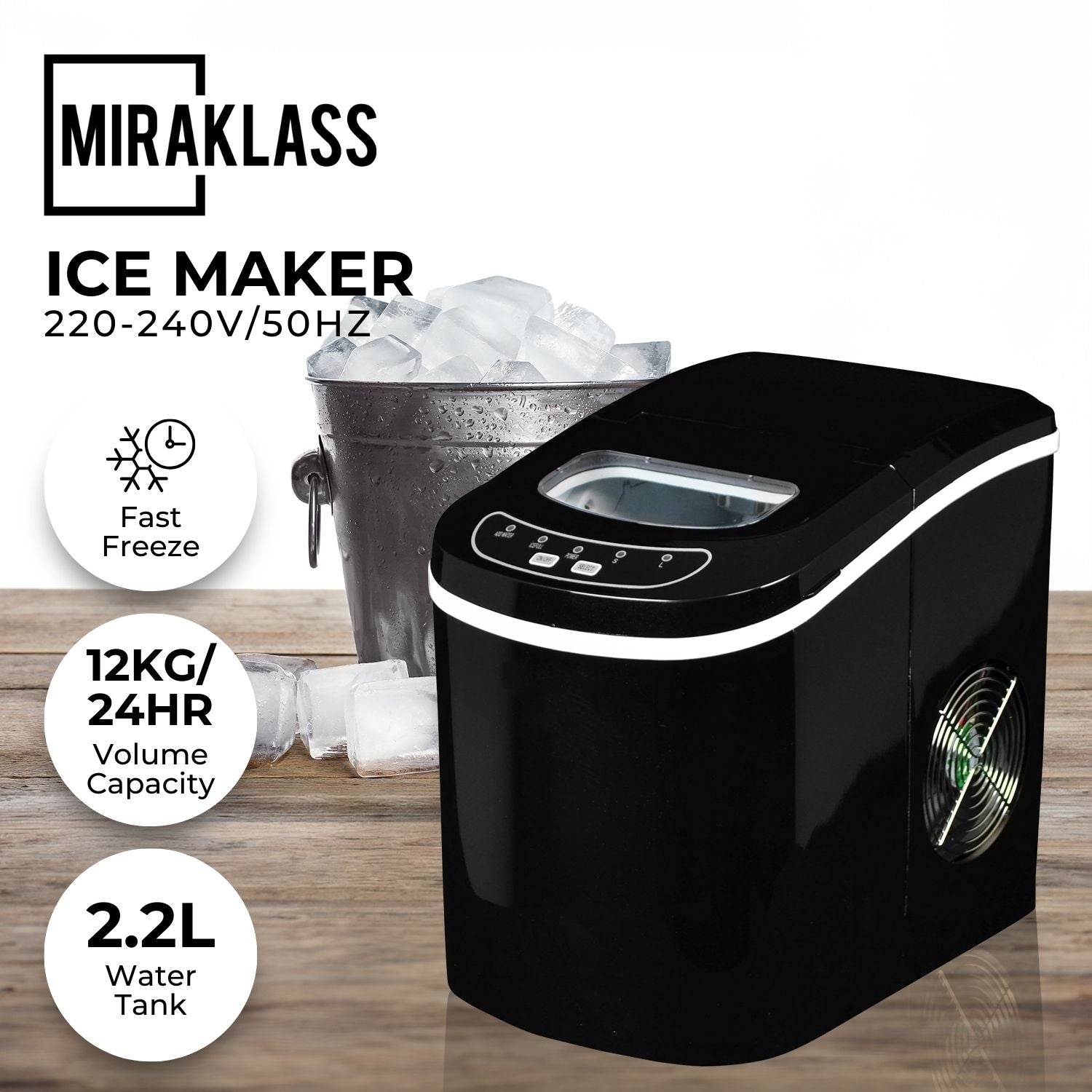Miraklass Ice Maker Machine Black 2.2L