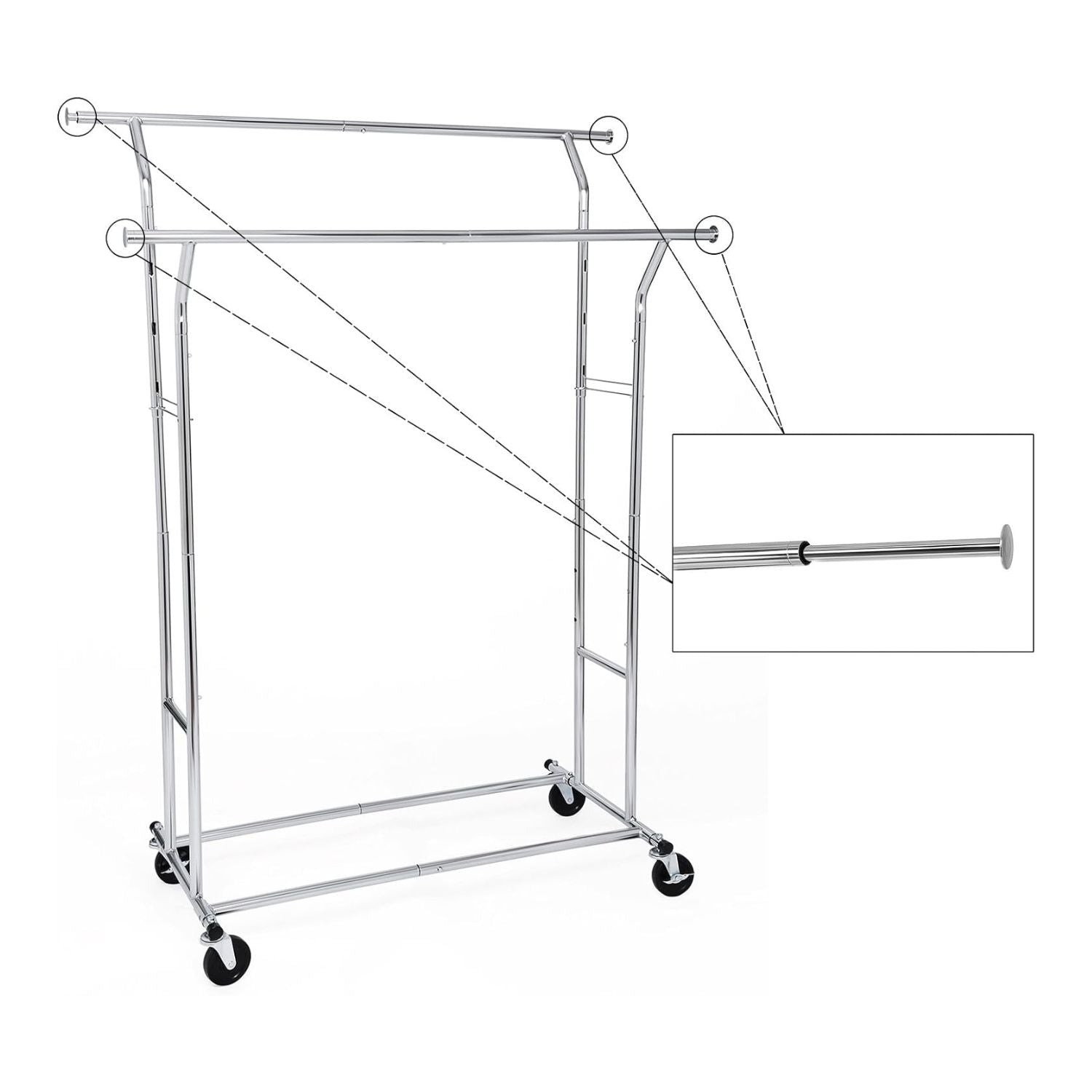 SONGMICS Metal Clothes Rack Stand on Wheels Heavy Duty Silver