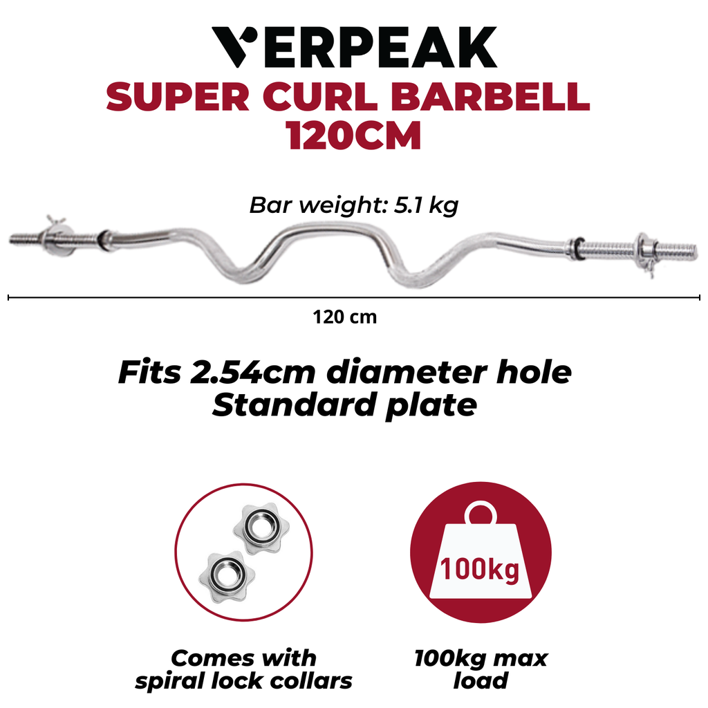 VERPEAK Standard Barbell 120CM Super Curl Bar VP-BB-111-AC