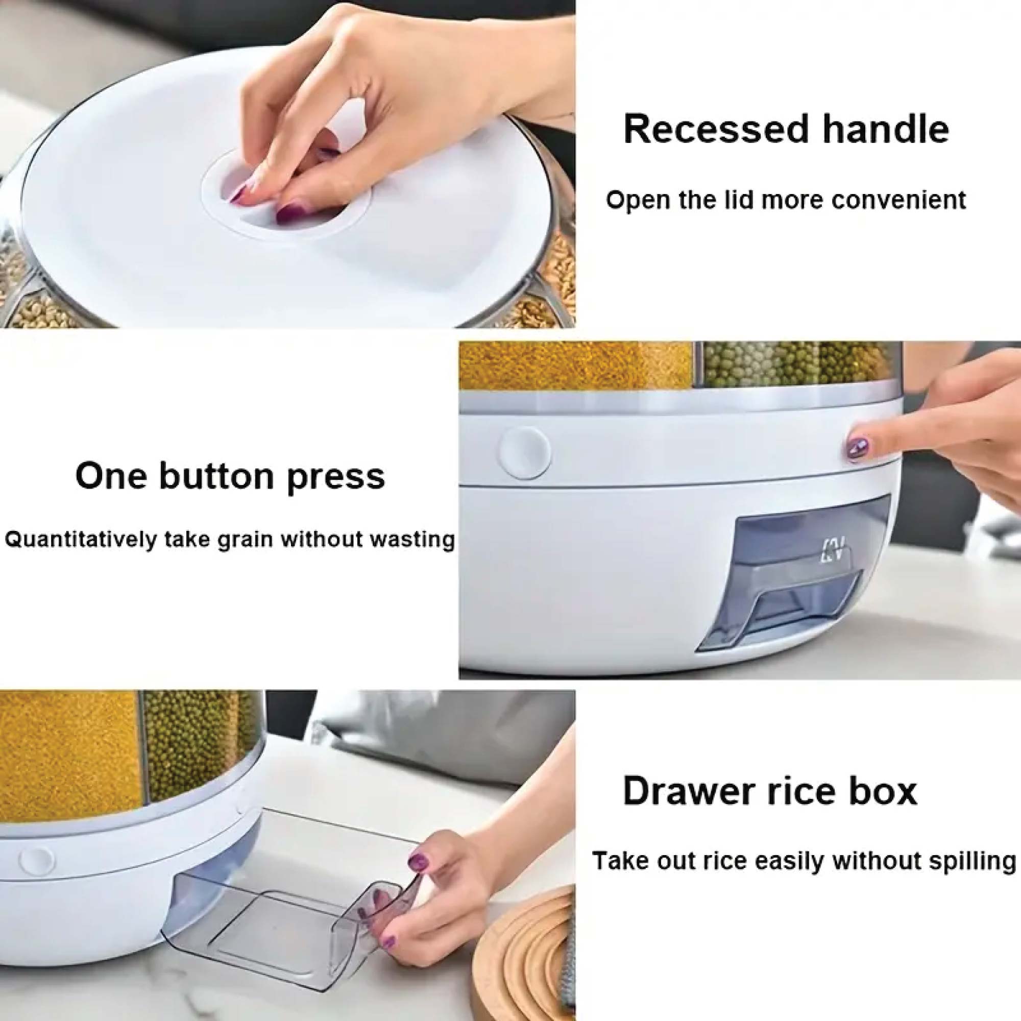 6 Grid Rotating Food Grain Dispenser 6Kg - Large Compartment Storage Container