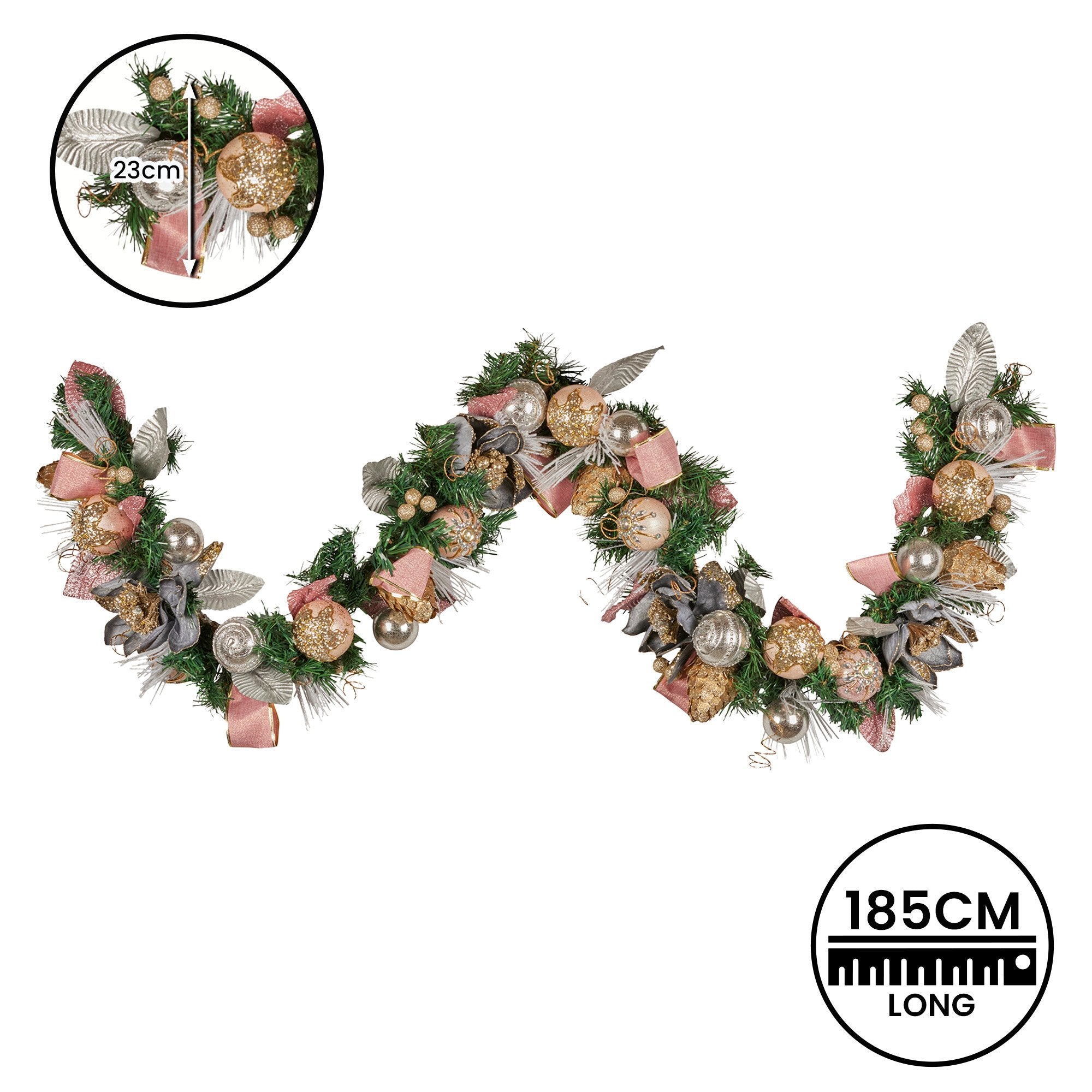 Christabelle Premium 1.8m Christmas Garland Jewelled Baubles & Berries Tree Decoration Ornament Pink Silver Gold