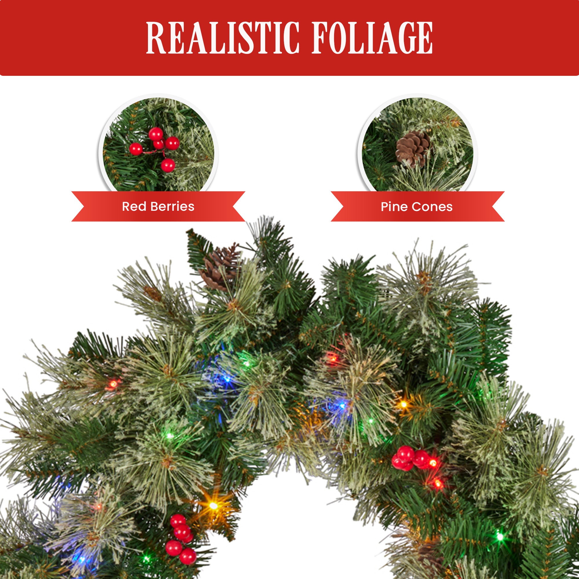 Christabelle 2.74m Christmas Garland with LED Lights Berries Pine Cones Multicolour Tree Decoration Ornament