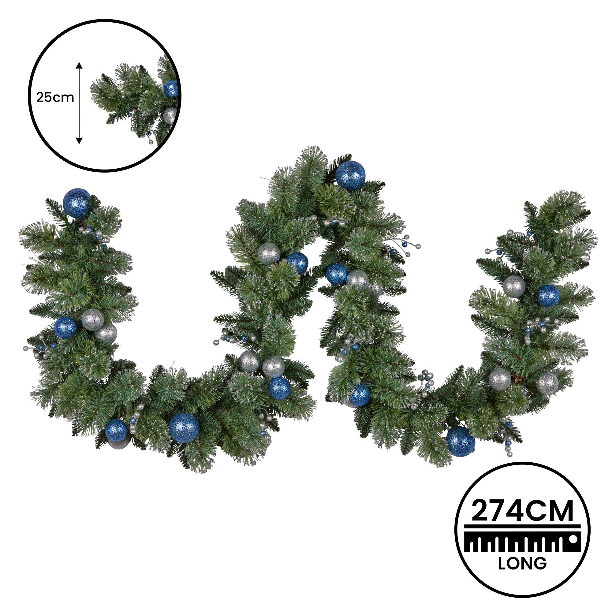Christabelle 274cm Blue Collection Multicolour Pre-Lit Christmas Garland