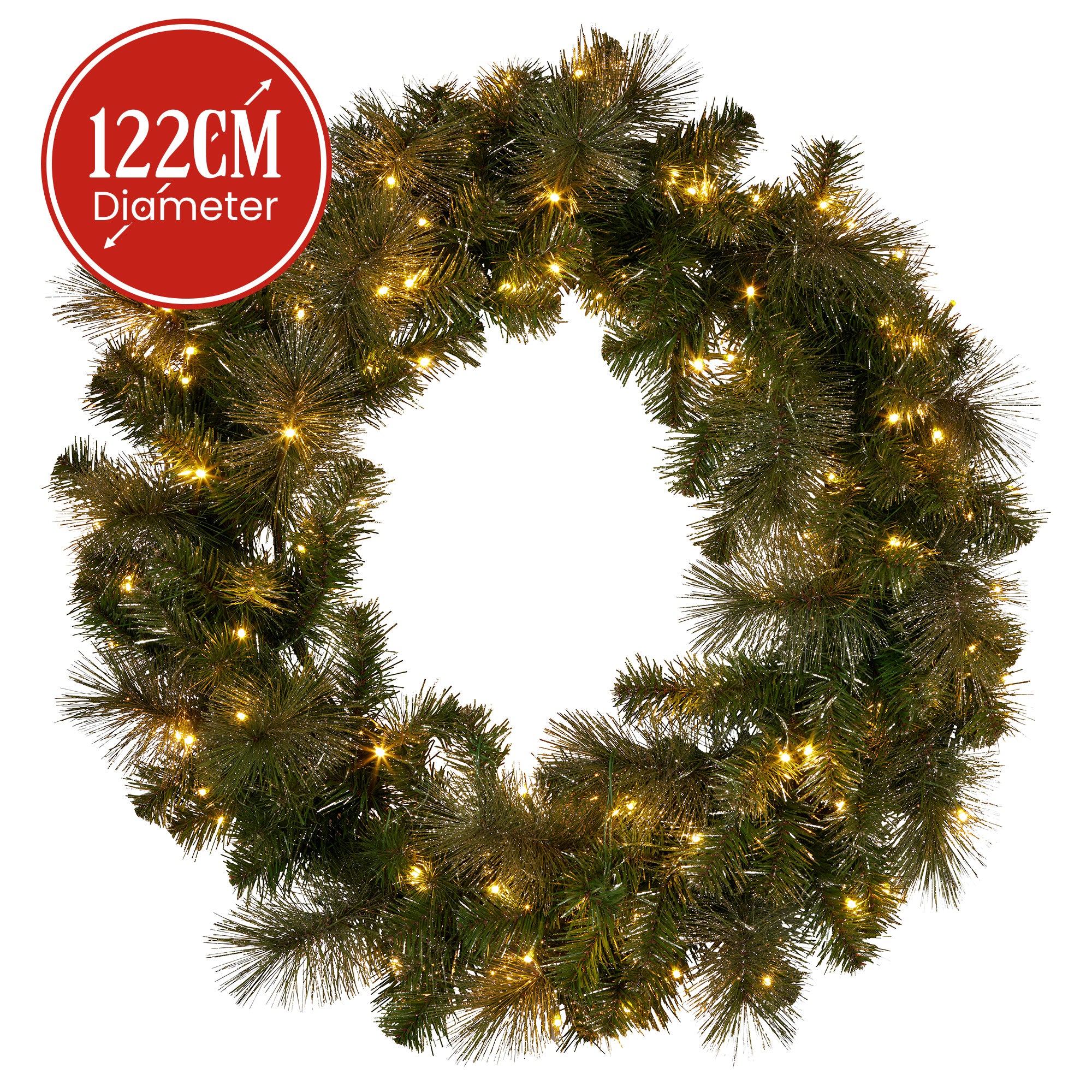 Christabelle 1.22m Split 2pc Christmas Wreath with LED Lights Pine Dual Front Doors Decoration Ornament