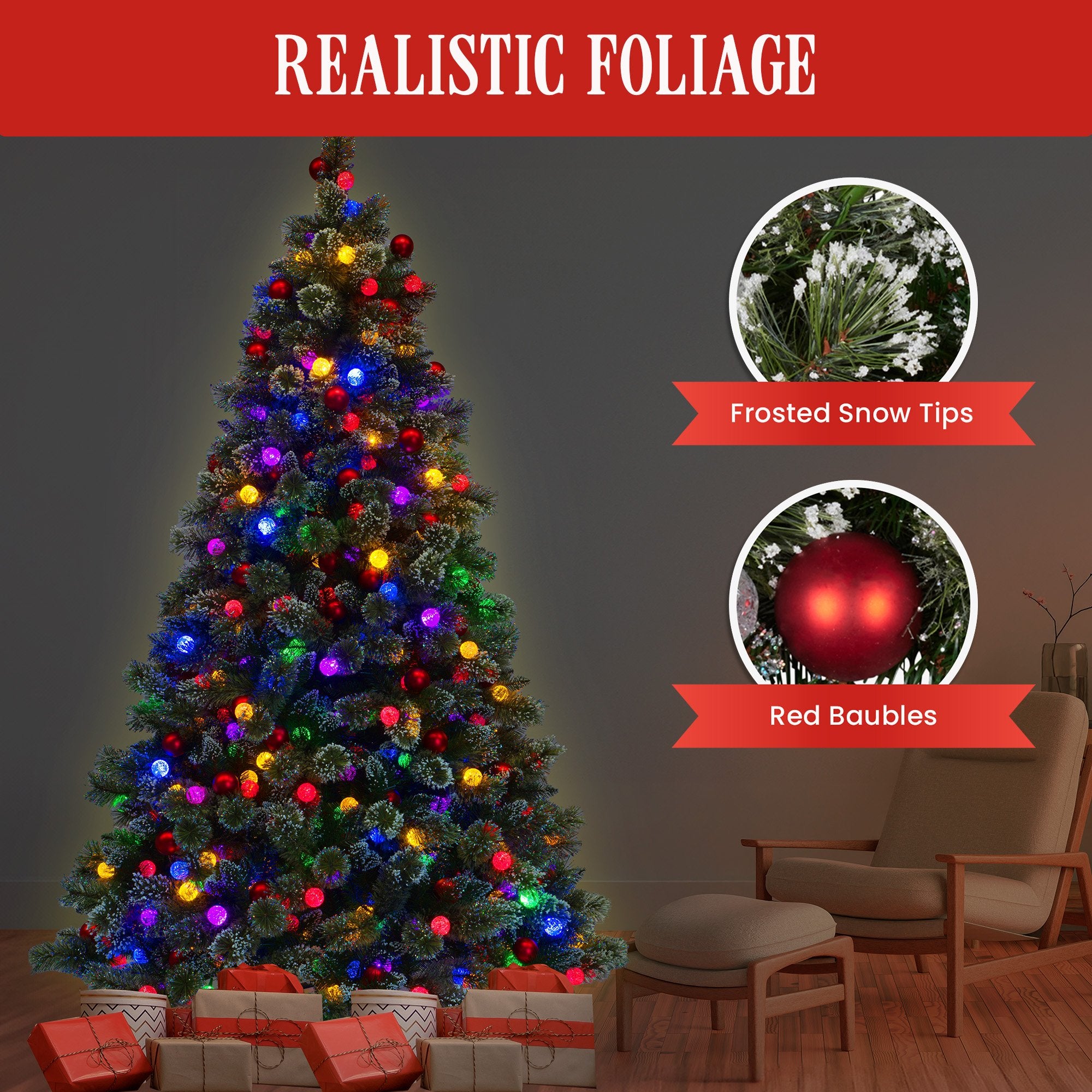 Christabelle Swishmas Snowy Bristle 2.3m Multicolour Pre-Lit Christmas Tree with 1587 Tips