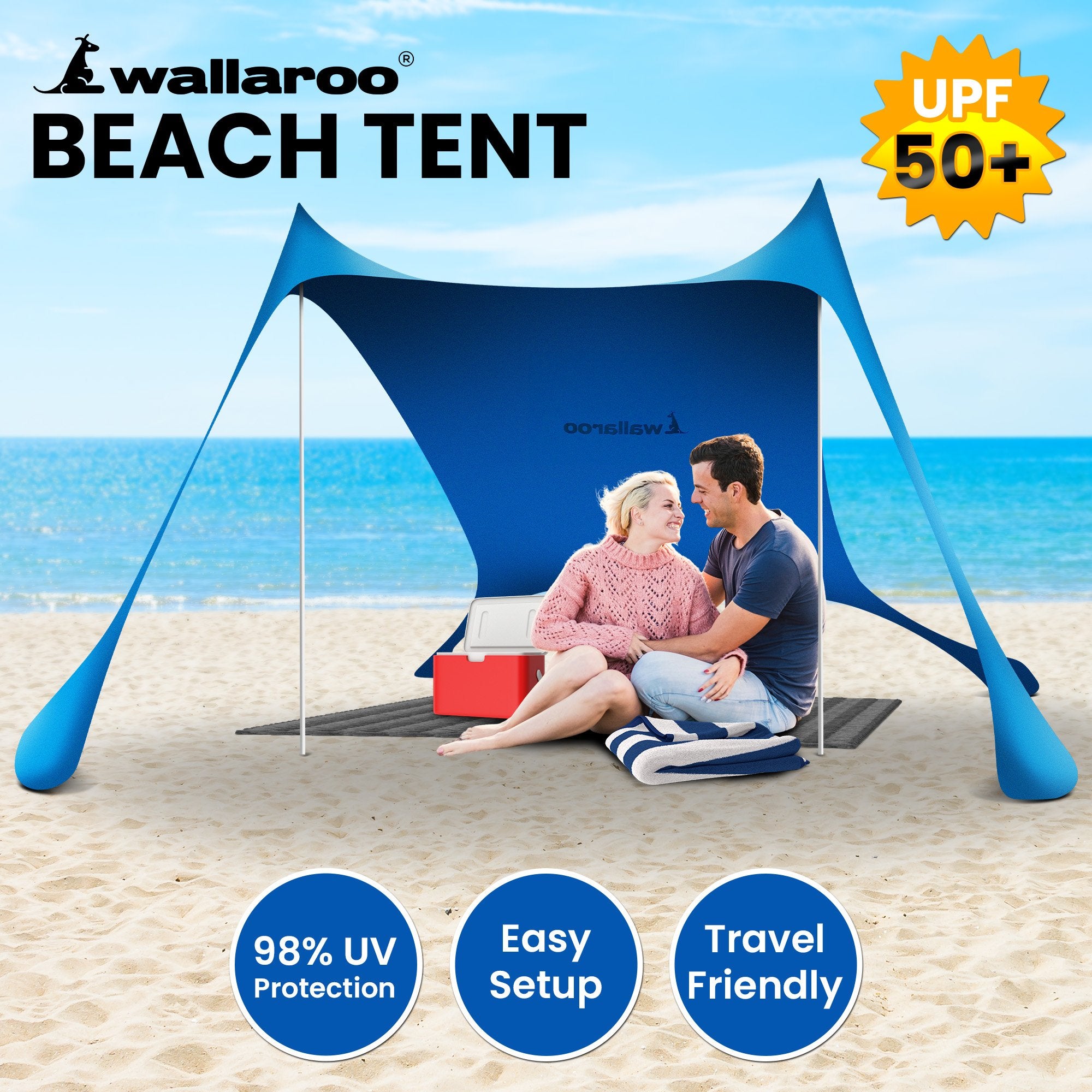 Wallaroo Beach Tent Canopy Sunshade 2m X 2m - Blue