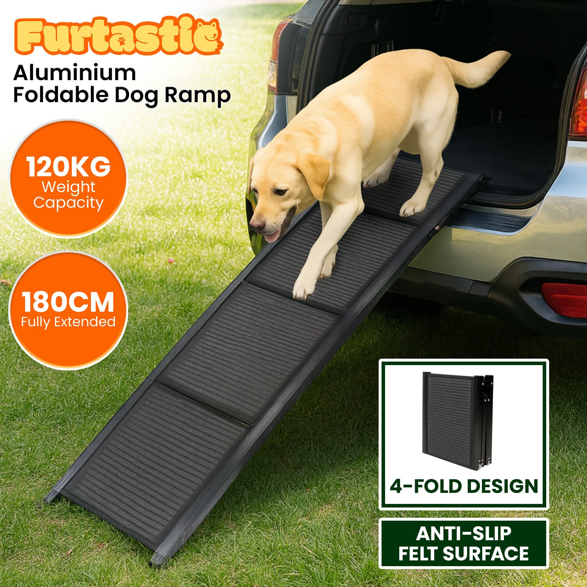 Furtastic Dog Ramp For Cars Pet Ramp For Puppy Medium Dogs Old Dogs & Cats Non-slip Felt Surface Aluminium Frame Folding Portable Safety Pet Stairs