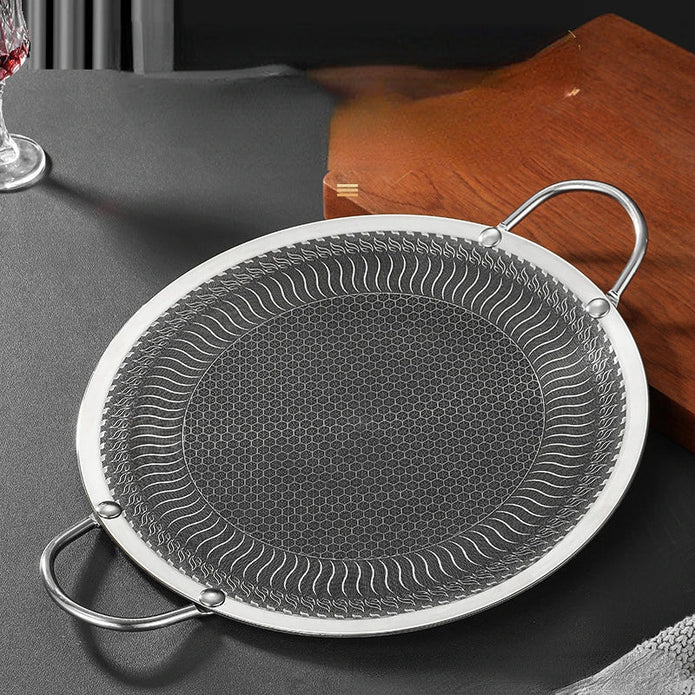 Honeycomb Non-Stick Grill Skewer Plate, 316 Stainless Steel, Portable Barbecue Grill with Handle, Universal Induction Cooktop Compatible, Round Shape, Outdoor Camping BBQ Accessory