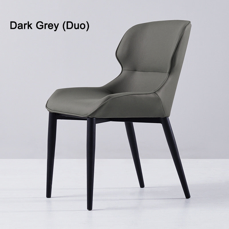 Dark Grey Italian Minimal List Dining Chairs PU Retro Chair Cafe Kitchen Modern Metal Legs x2