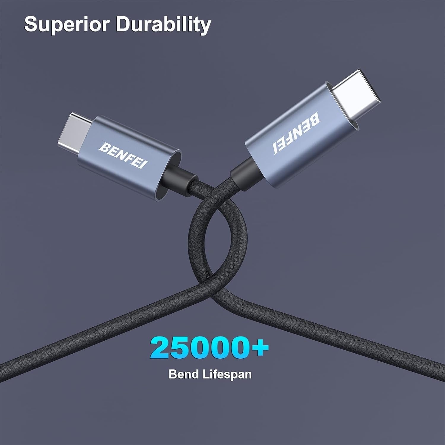 BENFEI 351SL-6F 100W USB-C to USB-C Fast Charging Cable Aluminum Shell Tangle-Free Silicone