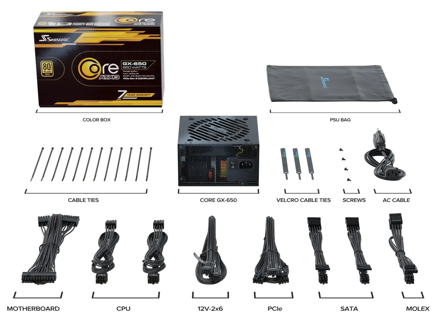 Seasonic Core GX-650 ATX3 80 Plus Gold Full Modular 650W PSU (SRP-CGX651-A5A32SF)