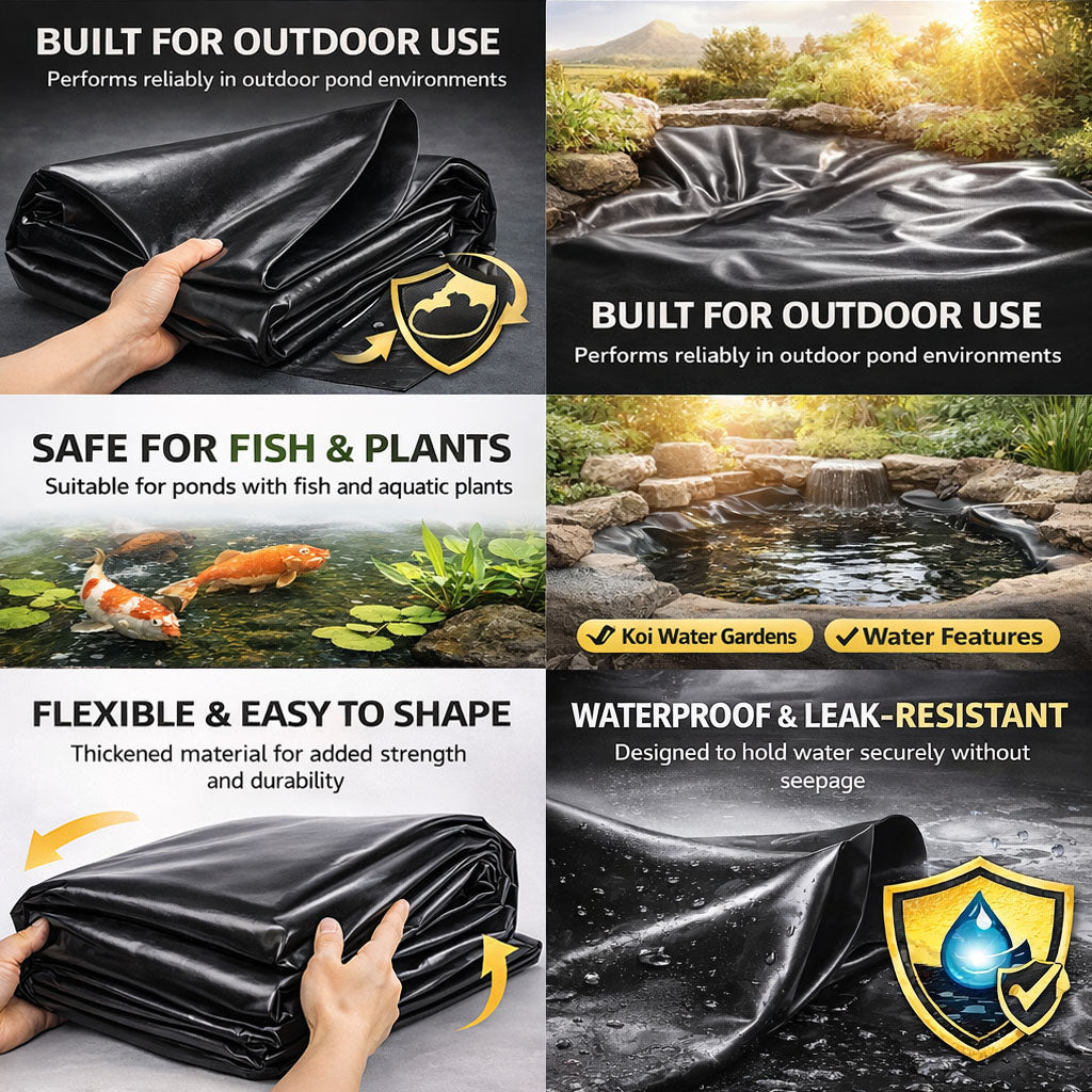 Heavy Duty 0.5mm HDPE Pond Liner Waterproof Sheet 4.5m x 6m for Garden & Fish Ponds
