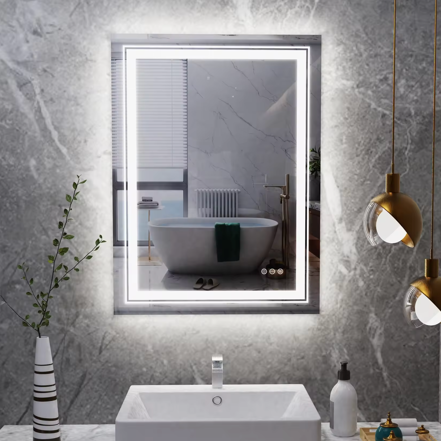 Interior Ave - LED Rectangle Frameless Salon / Bathroom Wall Mirror - 70 x 50cm