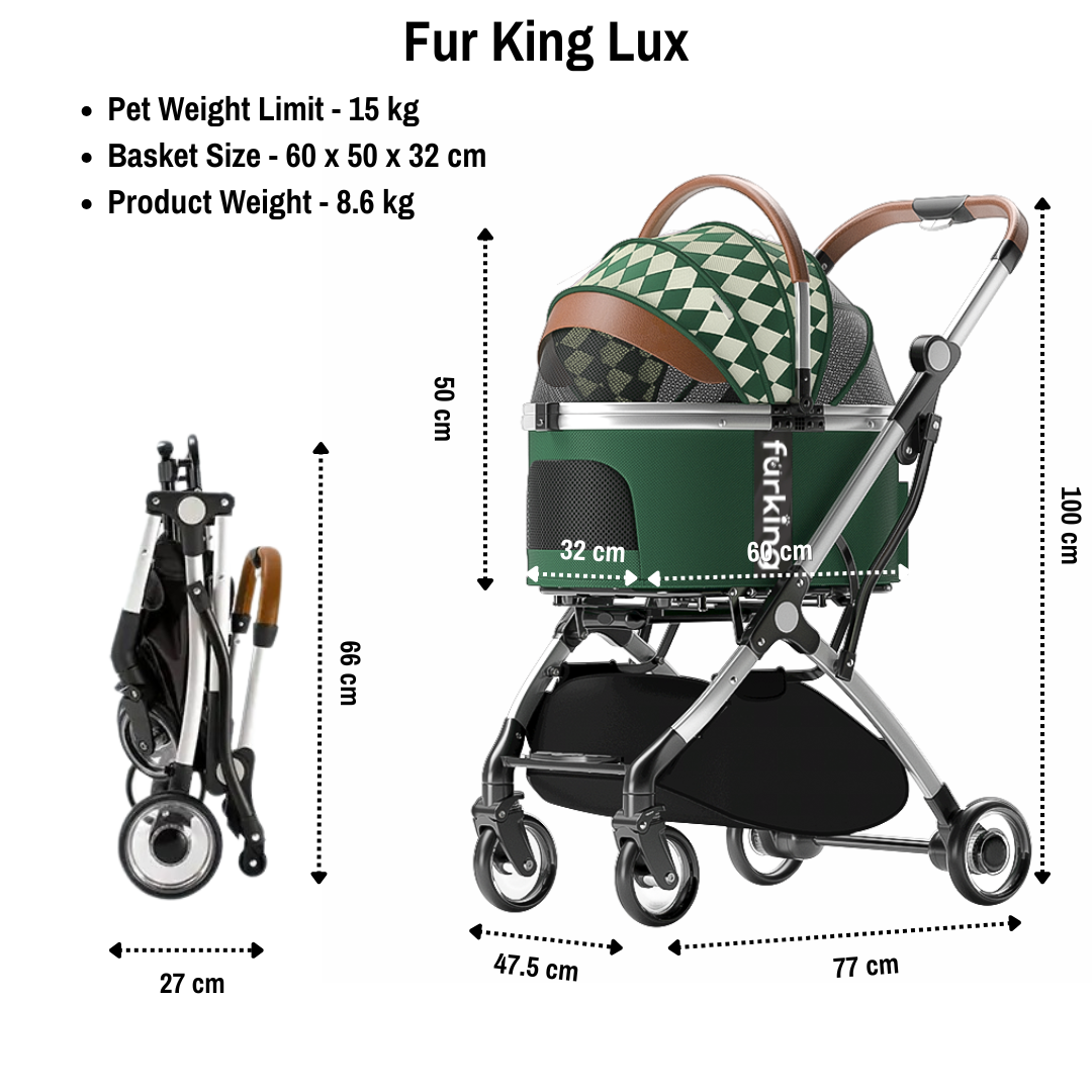 Fur King Lux Pet Pram / Stroller - Green