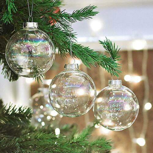 50 Wholesale Pack Glass Bauble 8cm Diameter Round Clear with Silver Cap - table or tree centrepice personal memory theme craft gift