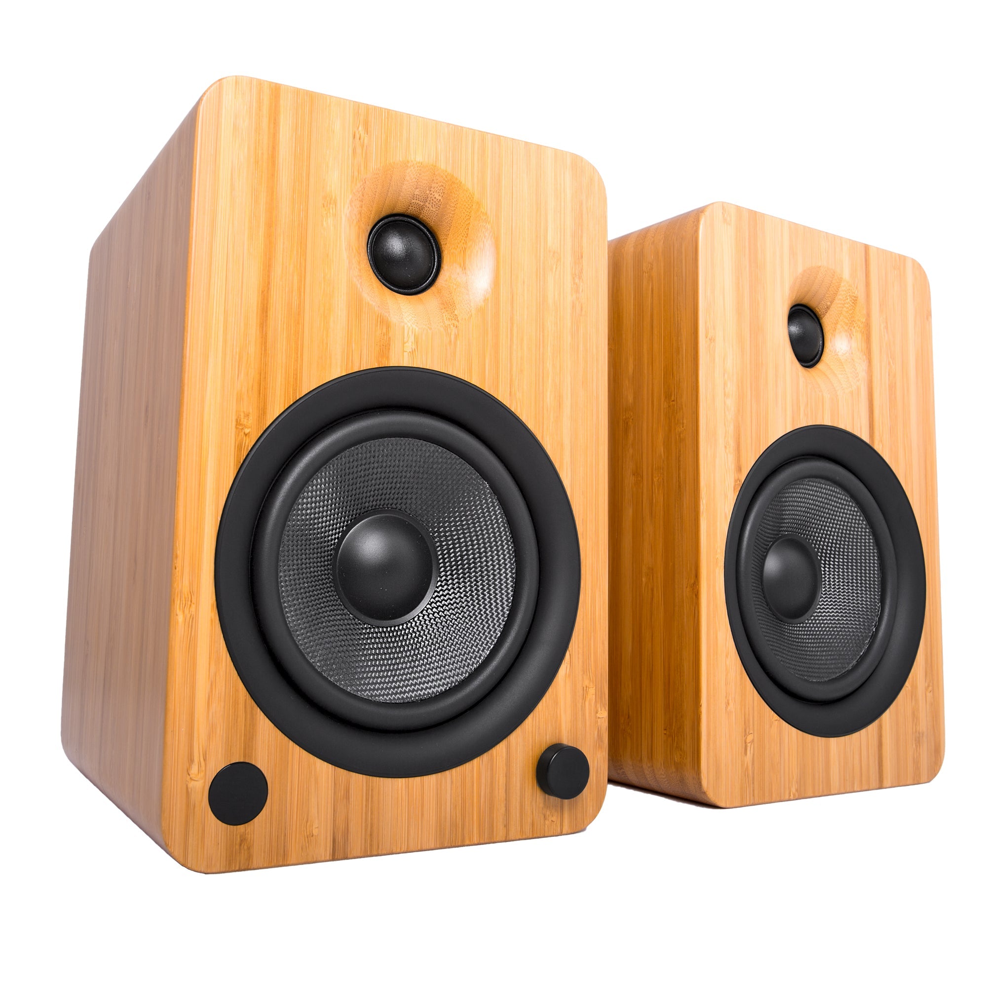 Kanto YU6 200W Powered Bookshelf Speakers with Bluetooth® and Phono Preamp - Pair, Bamboo with S6 Black Stand Bundle