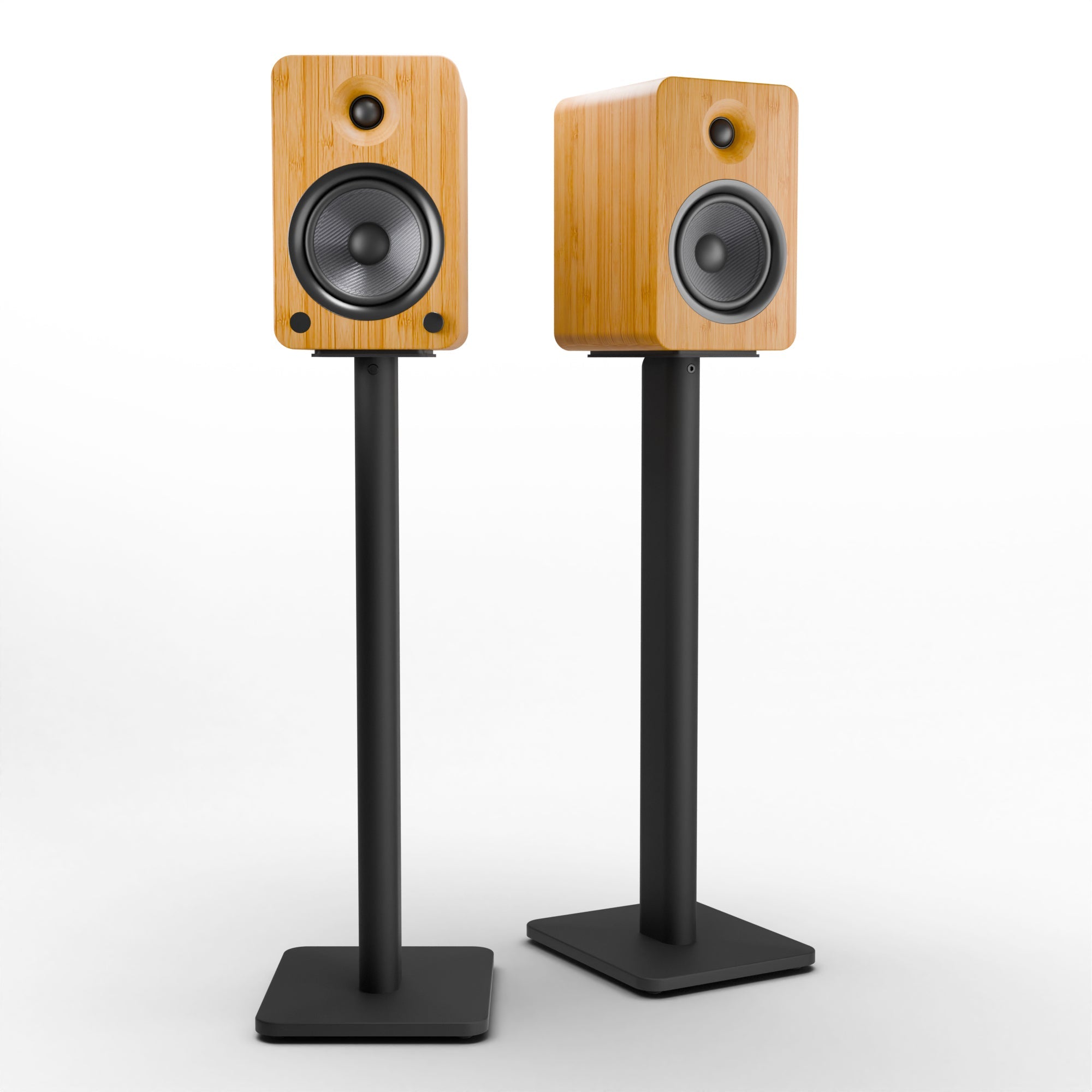 Kanto YU6 200W Powered Bookshelf Speakers with Bluetooth® and Phono Preamp - Pair, Bamboo with SP26PL Black Stand Bundle