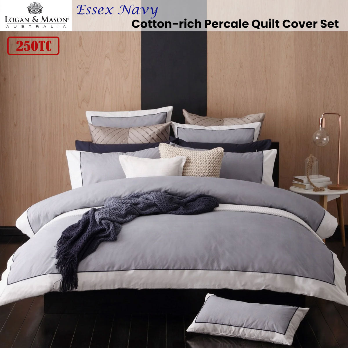 Logan and Mason Essex Navy Cotton-rich Percale Print Quilt Cover Set Double