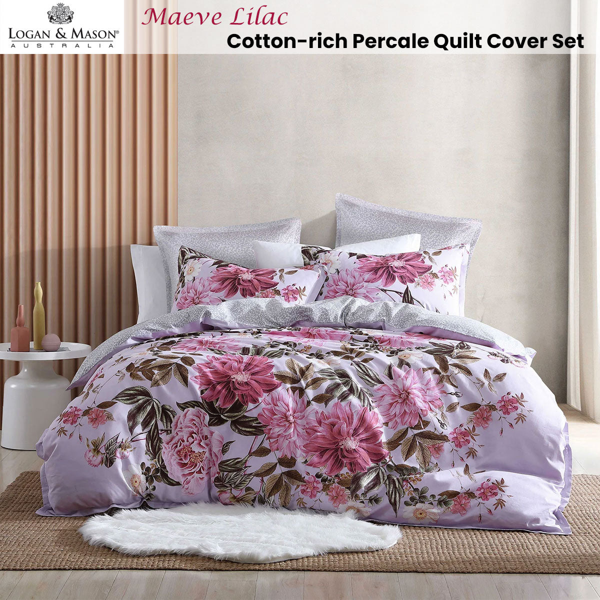 Logan and Mason Maeve Lilac Cotton-rich Percale Print Quilt Cover Set King