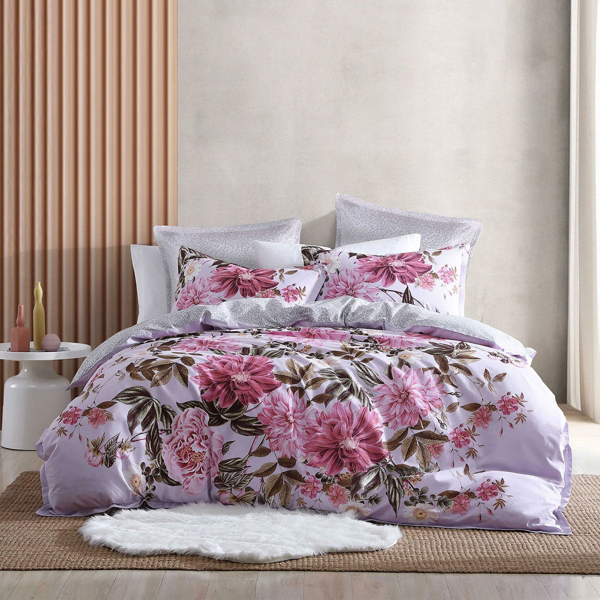 Logan and Mason Maeve Lilac Cotton-rich Percale Print Quilt Cover Set Super King